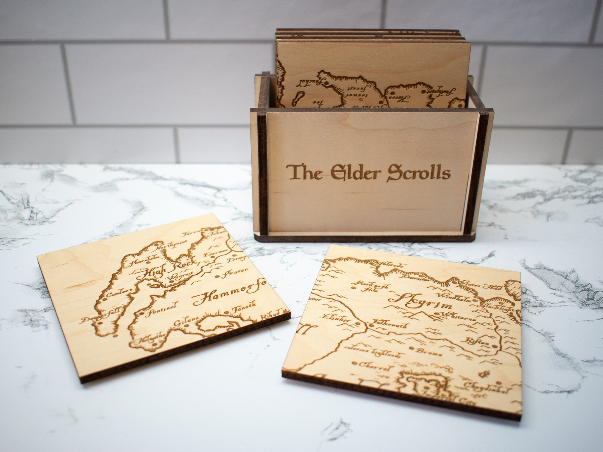 Elder Scrolls Coasters, Map Coasters, Elder Scrolls Gift Idea, Wood Map, Elder Scrolls Home Decor