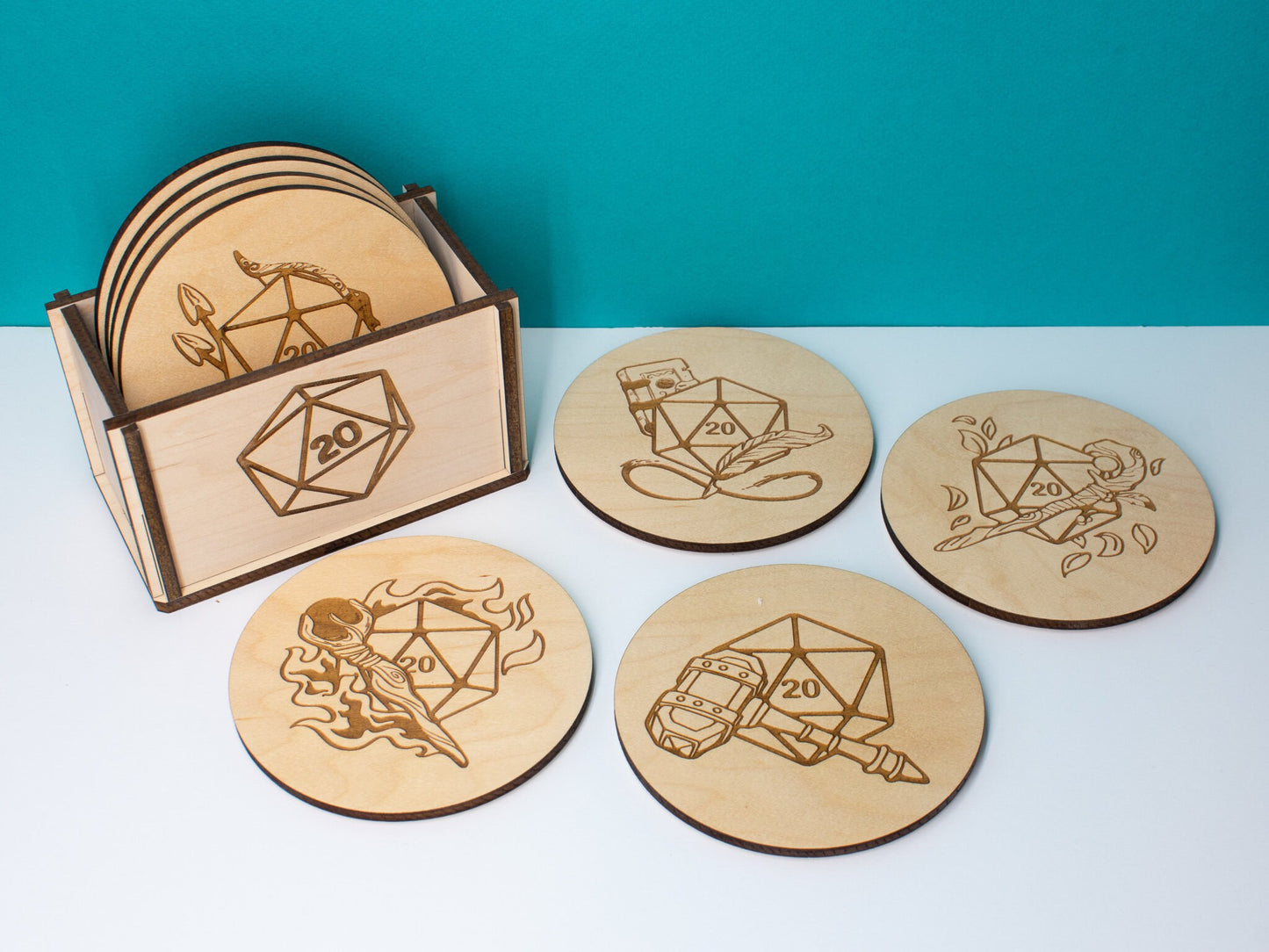 D&D Coasters, Set of 8, DnD Gift for Dungeon Master or Player, Dungeons and Dragons, DM Gifts, DnD Gifts, RPG Game Accessories, D20 Dice