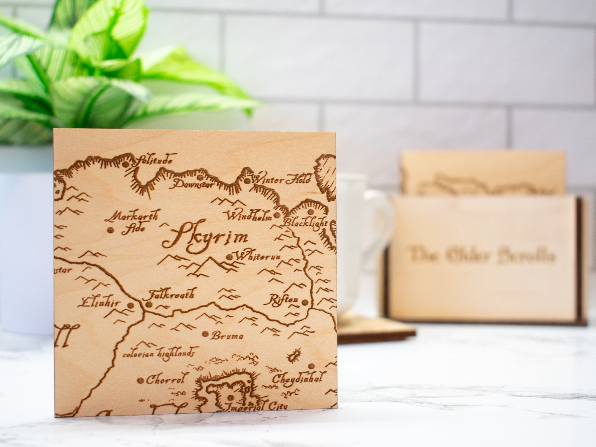 Elder Scrolls Coasters, Map Coasters, Elder Scrolls Gift Idea, Wood Map, Elder Scrolls Home Decor