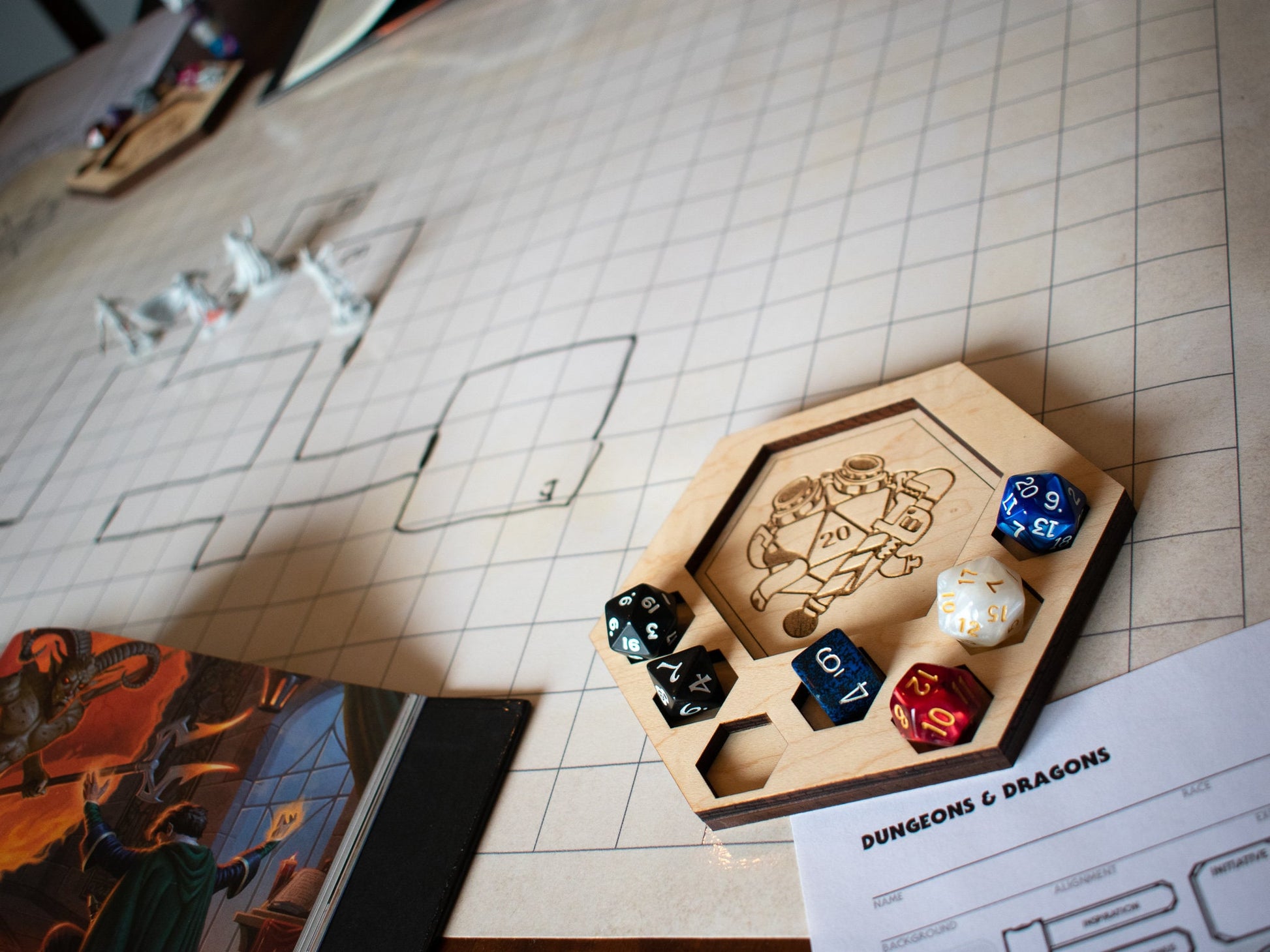 Set of 15 D&D Dice Tray Coasters, 14 Classes + DM