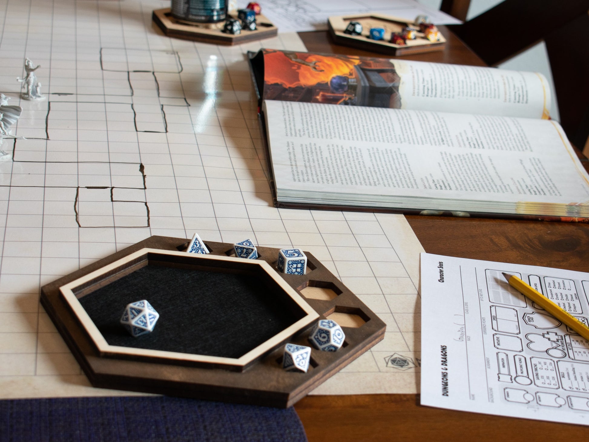 D&D Dice Tray Coaster Combo, Dungeon Master, DM Gift, Dungeons and Dragons Gift, D20 Dice Storage, DnD Accessory