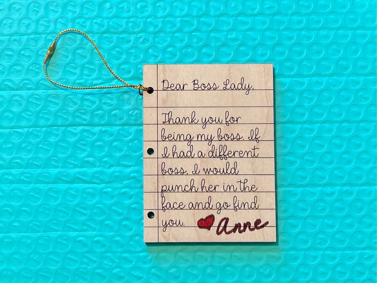 Dear Boss Lady Ornament, Funny Boss Gift, Christmas Gift or Gift Tag for Boss Lady