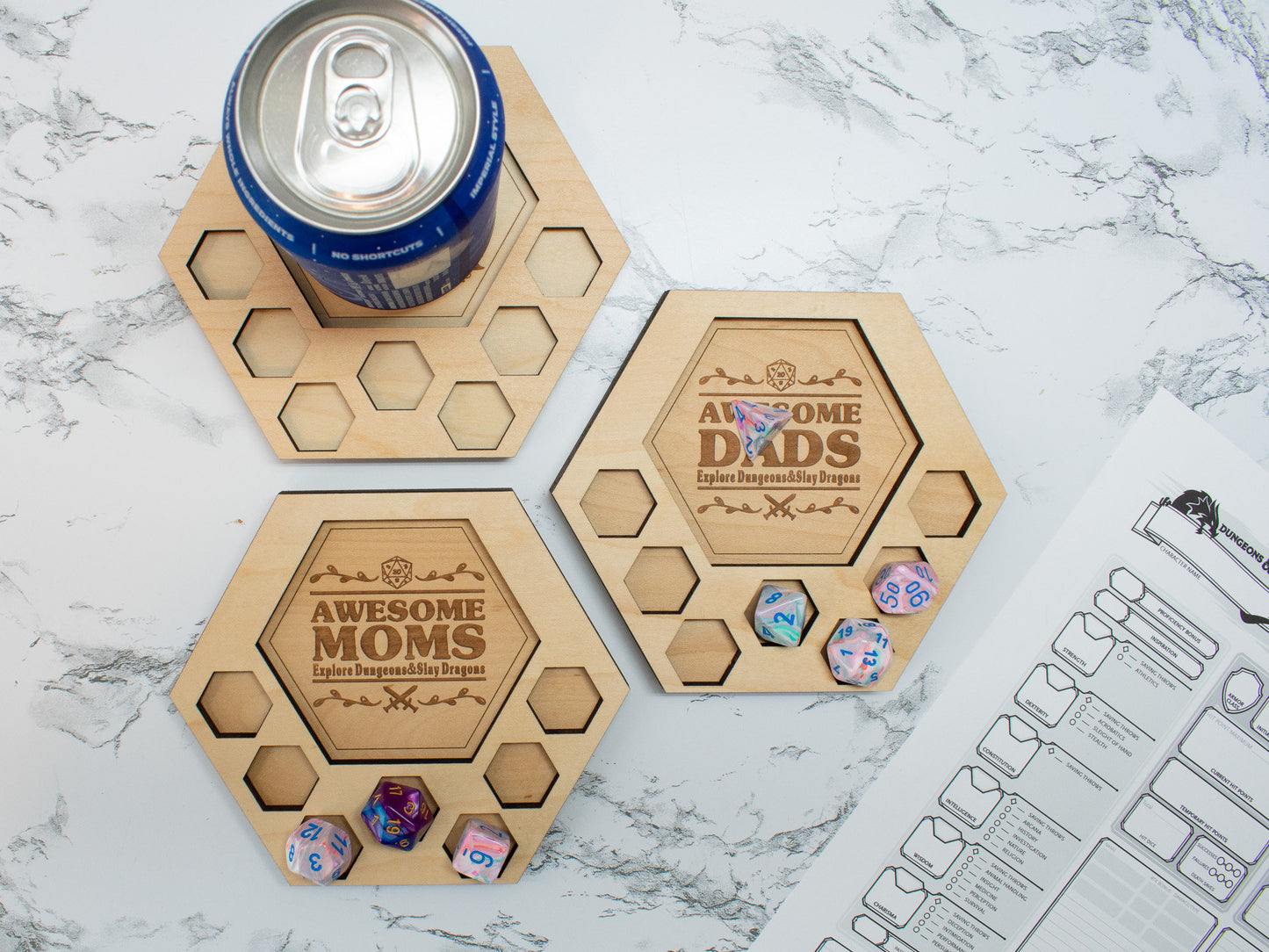 D&D Dice Tray Coasters for Mom and Dad, DnD / Pathfinder / Tabletop RPG Gaming Coasters