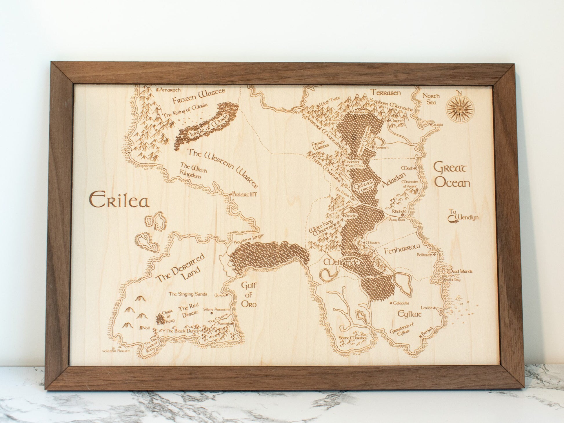 Throne of Glass Map, Wood Engraved Map of Erilea