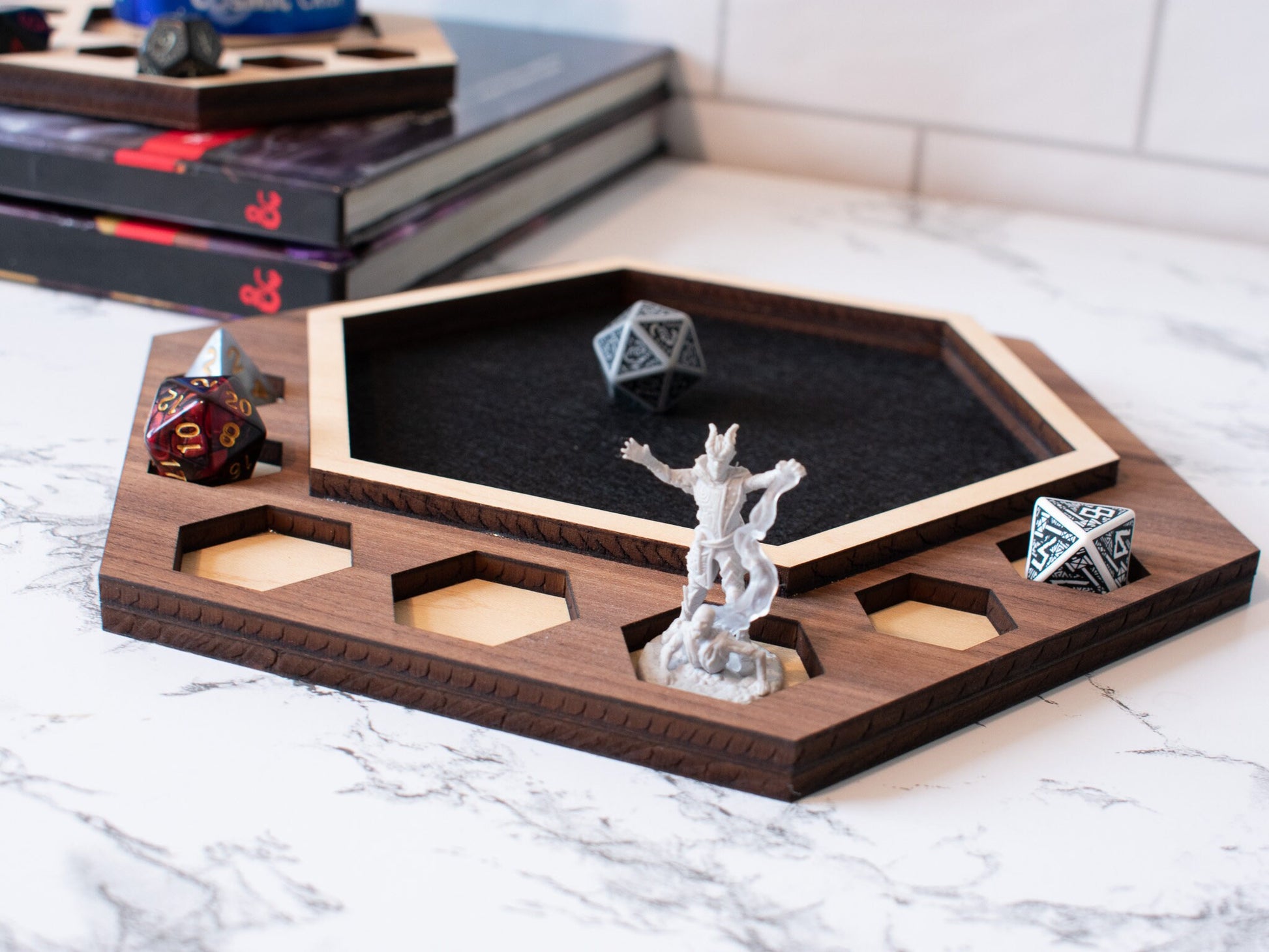 D&D Dice Tray Coaster and Tower Combo, Dungeon Master, DM Gift, Dungeons and Dragons Gift, D20 Dice Storage, DnD Accessory