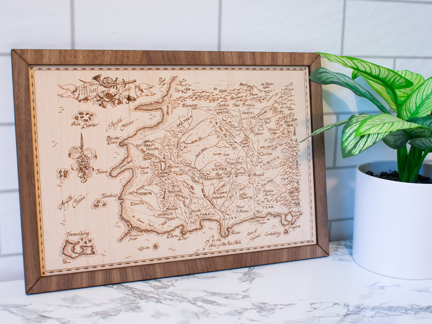 The Wheel of Time Map, Fantasy Wood Engraved Map