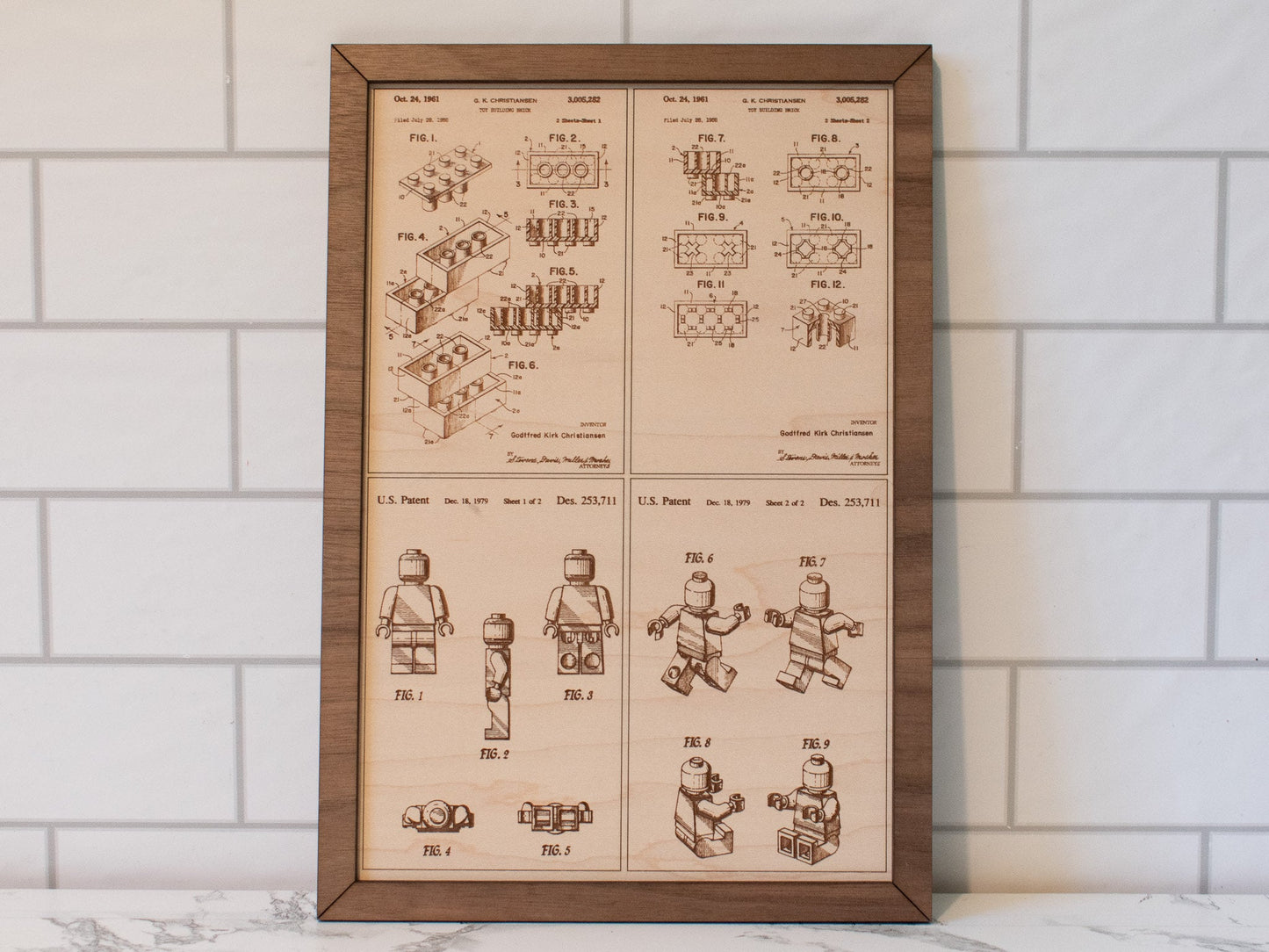 LEGO Wall Art, Lego Patent Display, Wood Engraved Lego Design