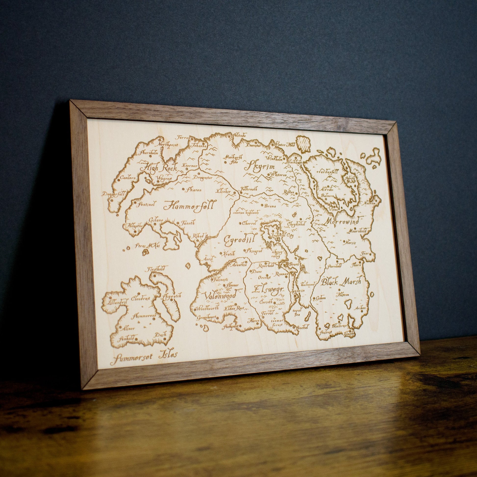 Elder Scrolls Map, Tamriel Wood Engraved Display Map Art