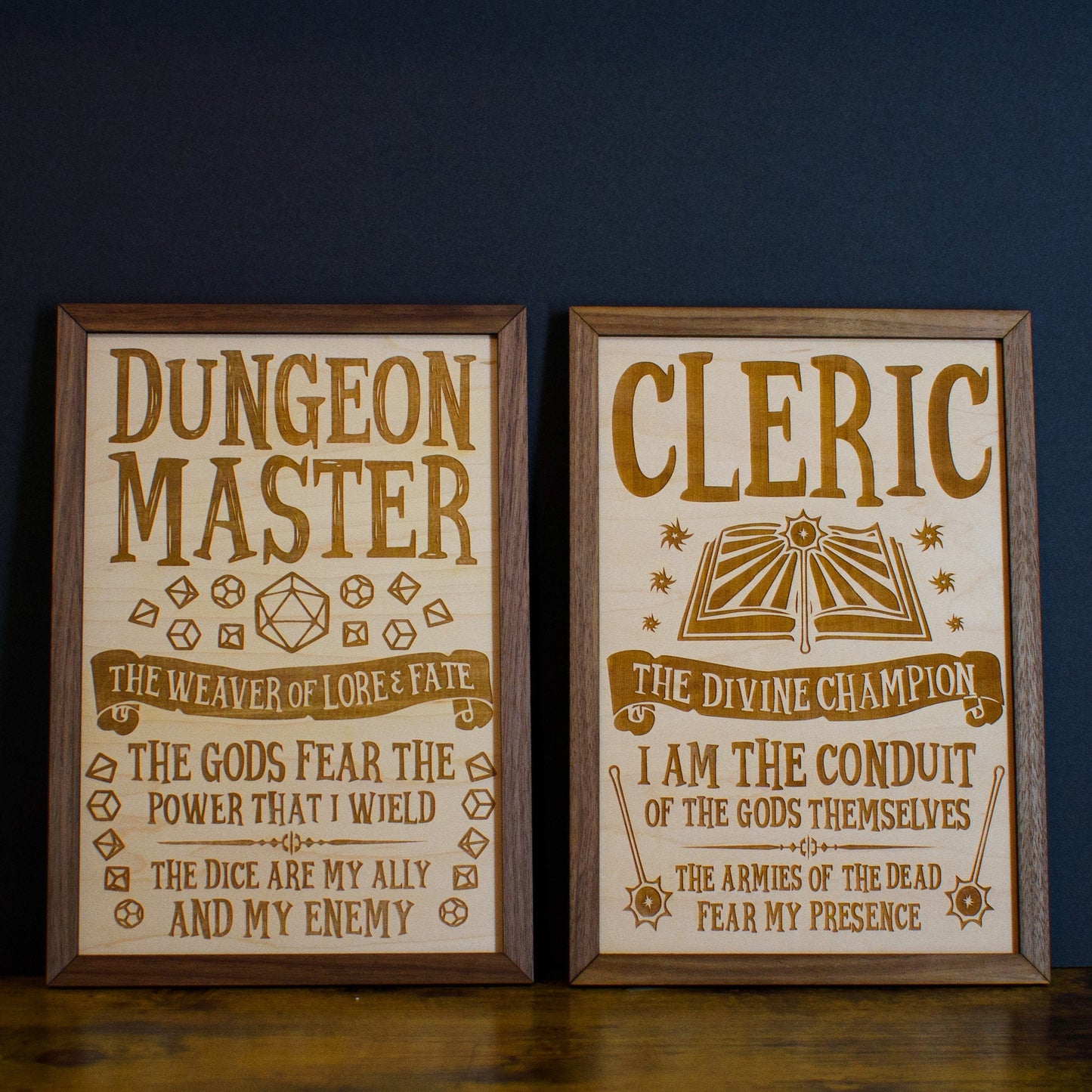 D&D Class Wood Engraved Display, 13 Choices (12 Classes + DM), DnD / Pathfinder / Tabletop RPG Gaming Posters
