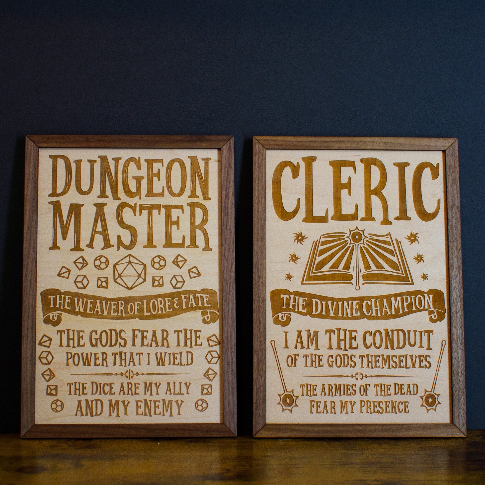 D&D Class Wood Engraved Display, 13 Choices (12 Classes + DM), DnD / Pathfinder / Tabletop RPG Gaming Posters