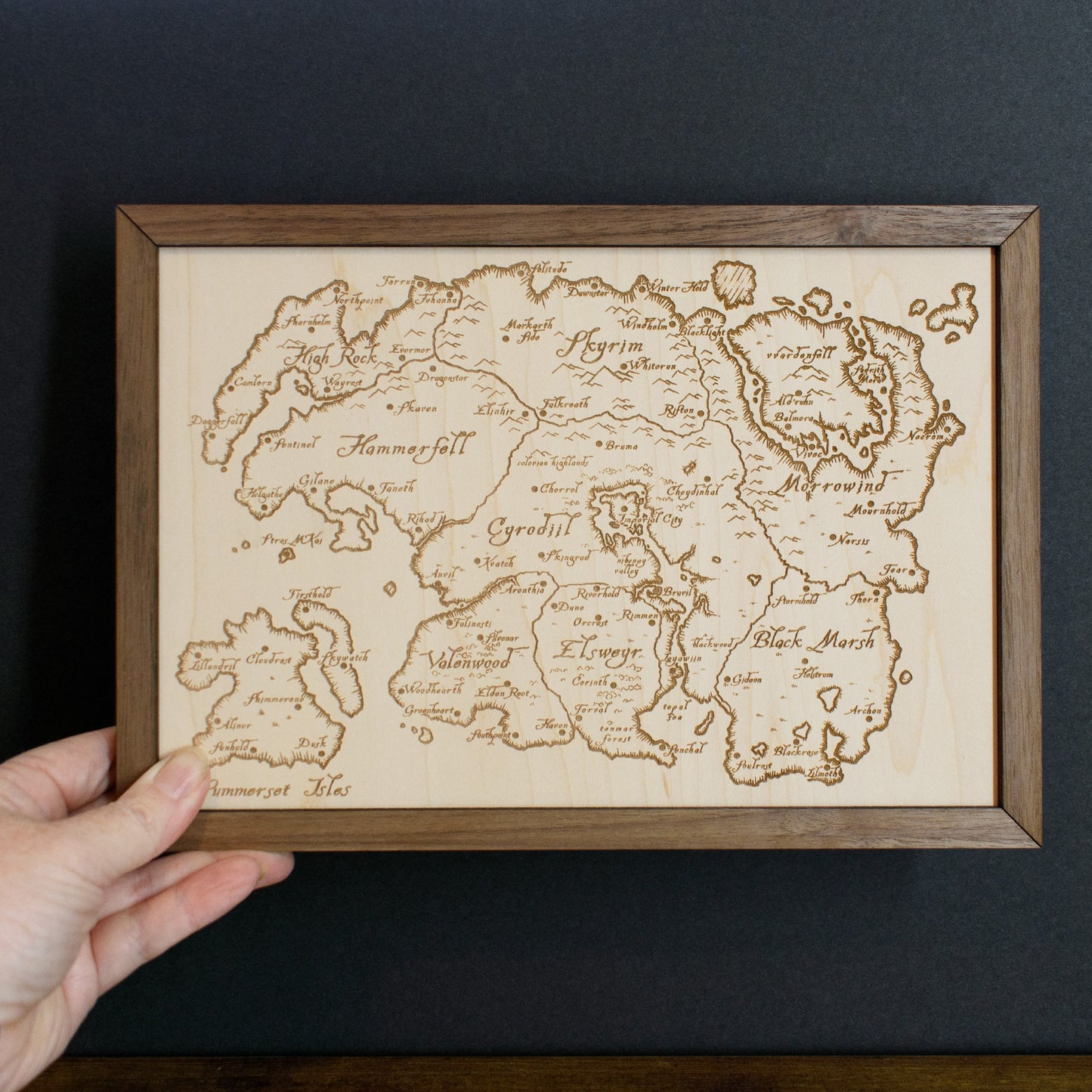Elder Scrolls Map, Tamriel Wood Engraved Display Map Art