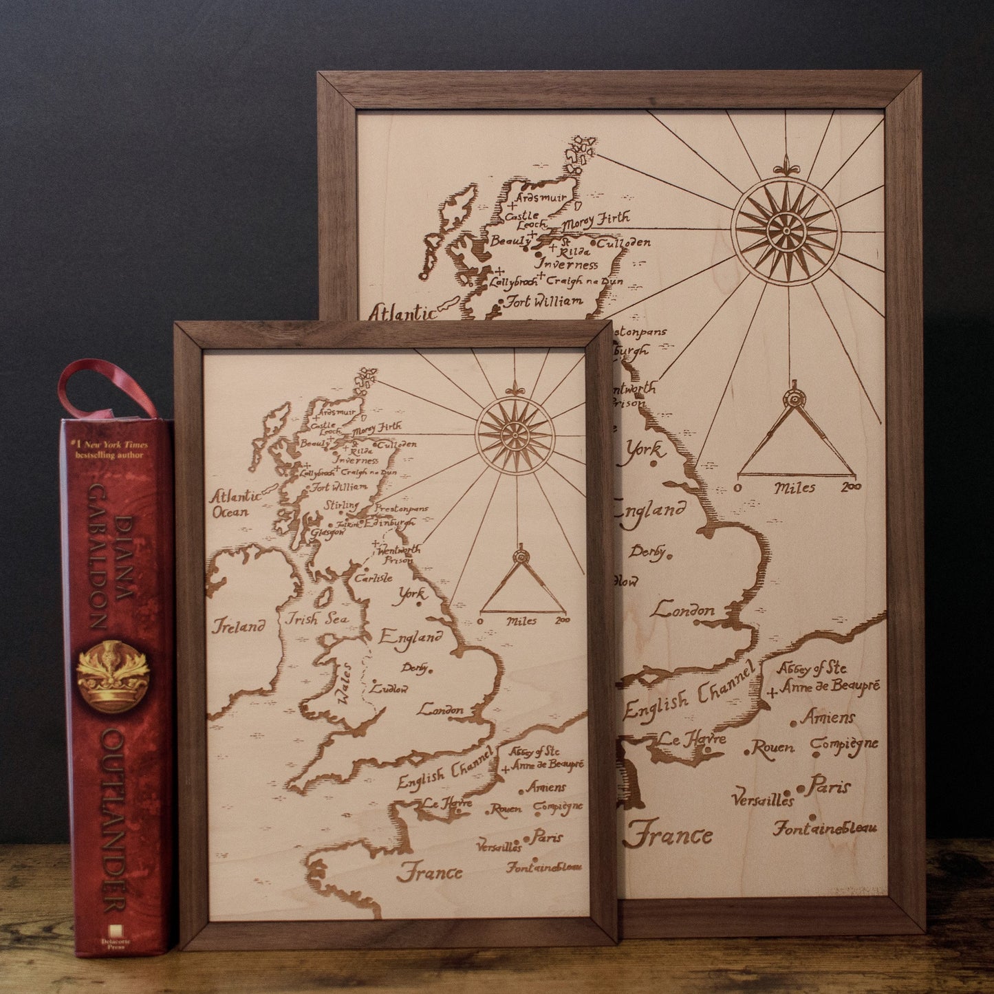 Outlander Map, Wood Engraved Map of Scotland from the World of the Outlander Book/TV Show