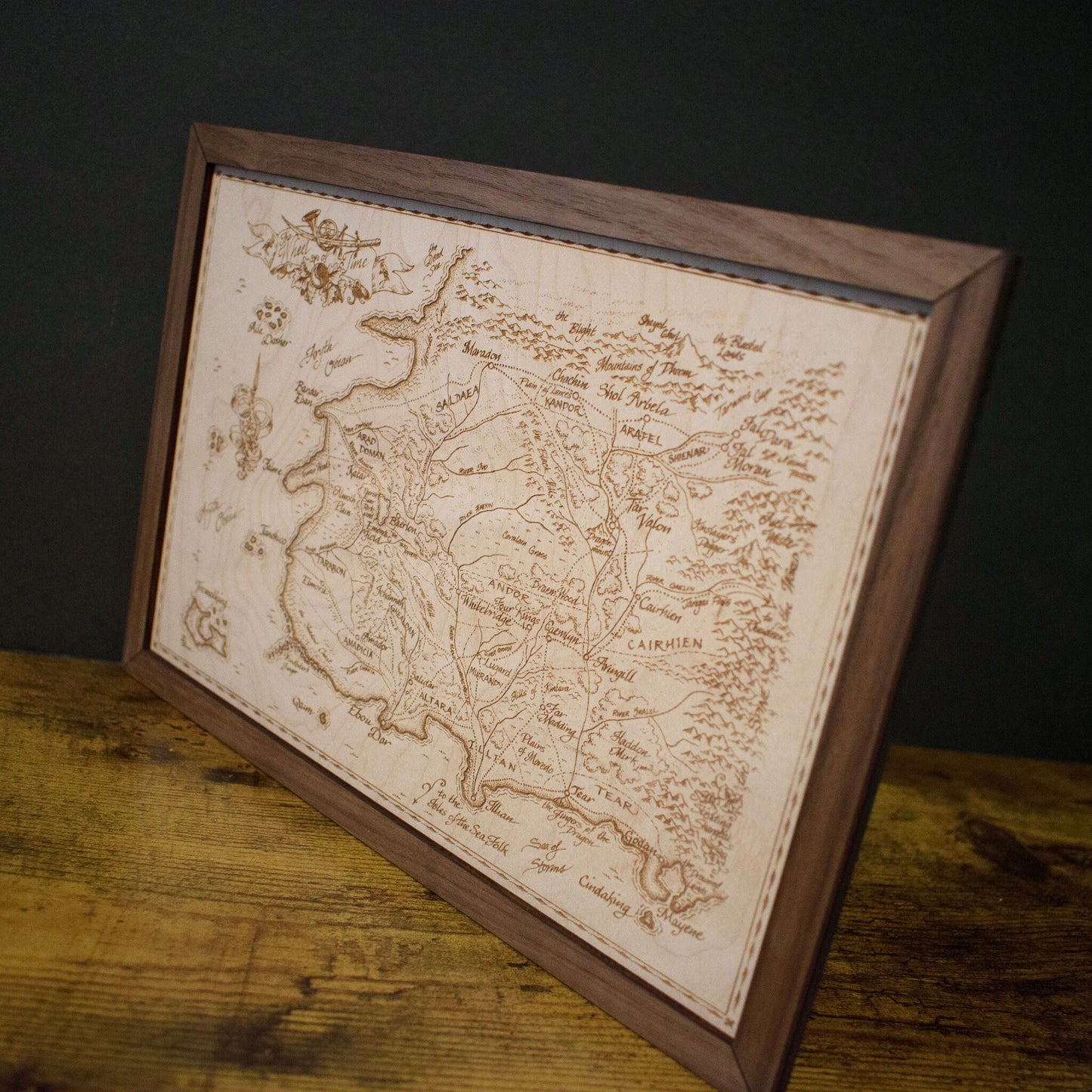 The Wheel of Time Map, Fantasy Wood Engraved Map