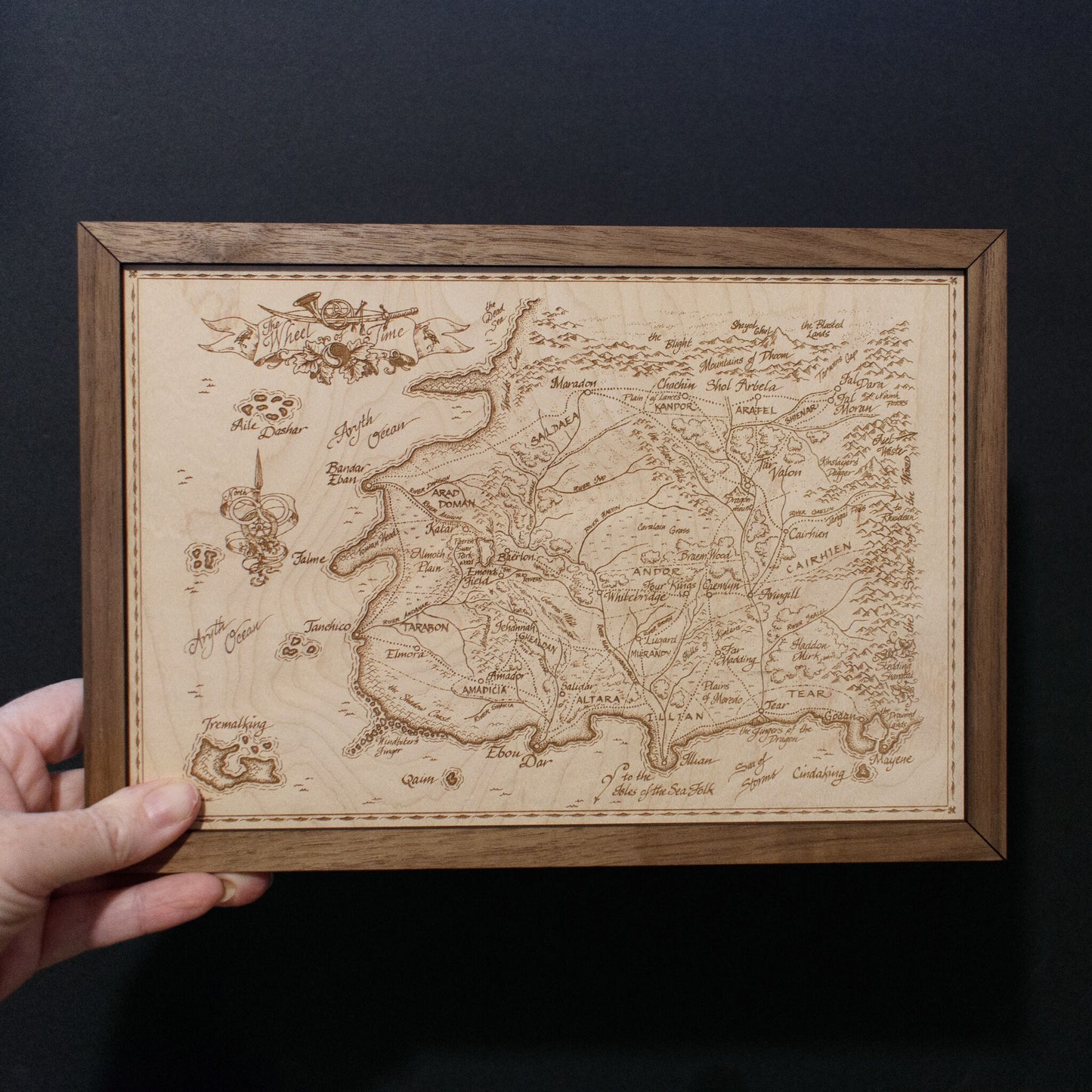 The Wheel of Time Map, Fantasy Wood Engraved Map
