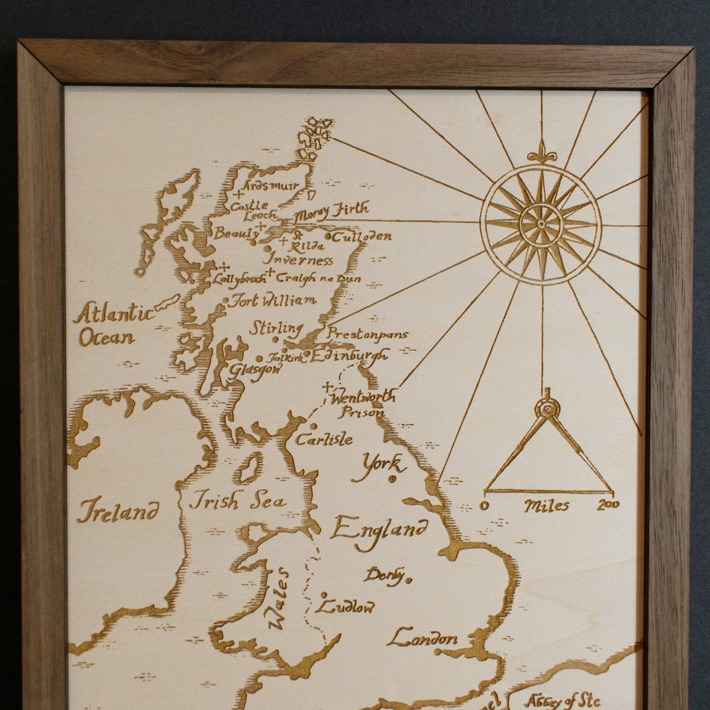 Outlander Map, Wood Engraved Map of Scotland from the World of the Outlander Book/TV Show
