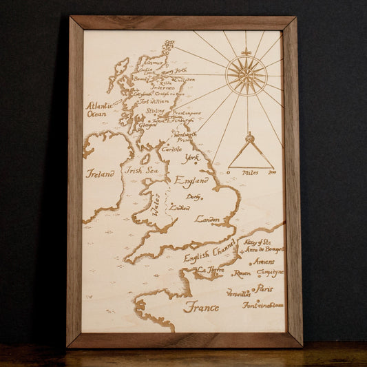 Outlander Map, Wood Engraved Map of Scotland from the World of the Outlander Book/TV Show