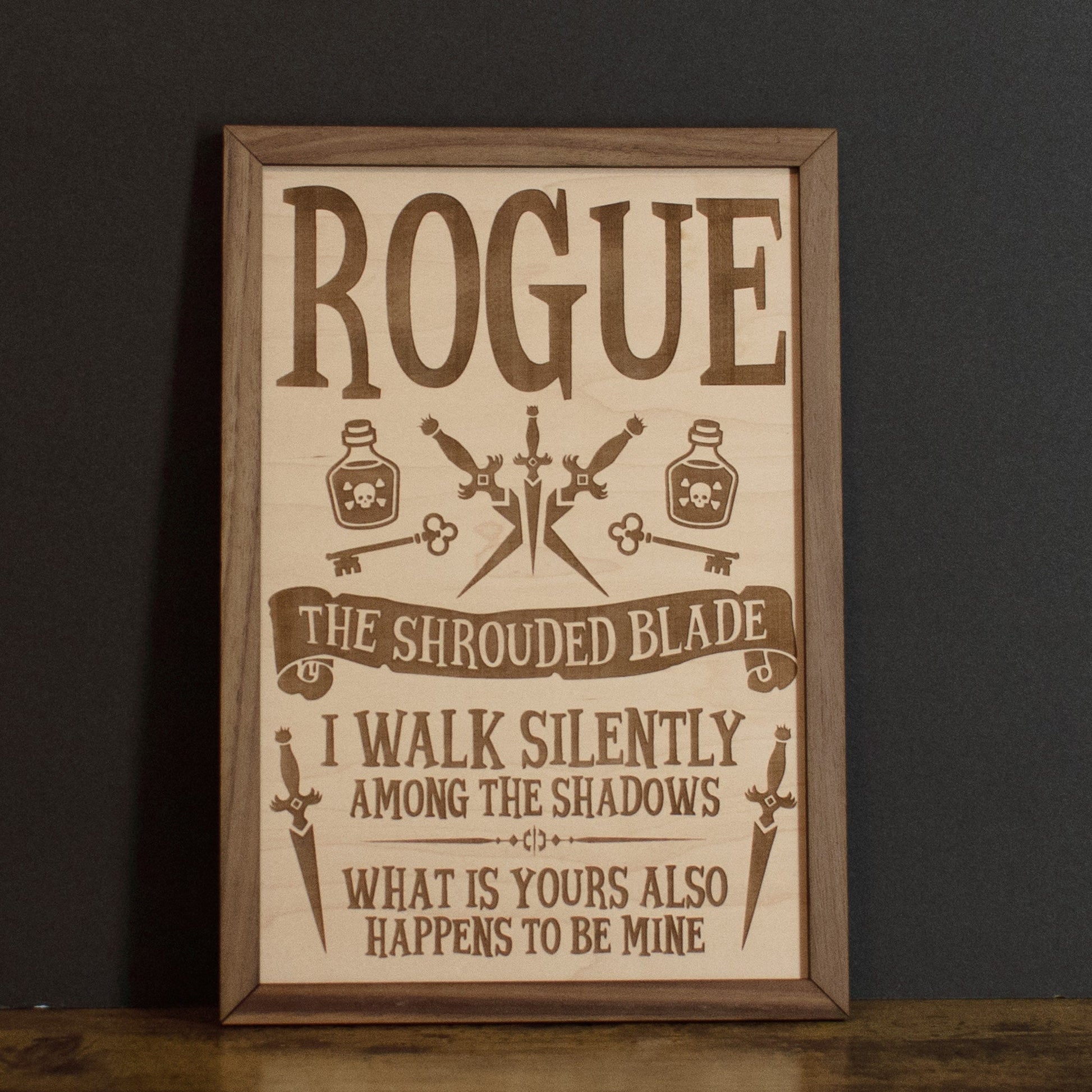 D&D Class Wood Engraved Display, 13 Choices (12 Classes + DM), DnD / Pathfinder / Tabletop RPG Gaming Posters