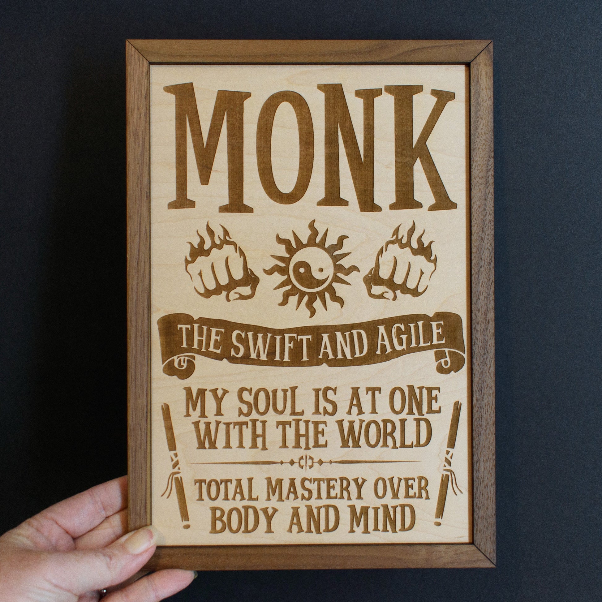 D&D Class Wood Engraved Display, 13 Choices (12 Classes + DM), DnD / Pathfinder / Tabletop RPG Gaming Posters