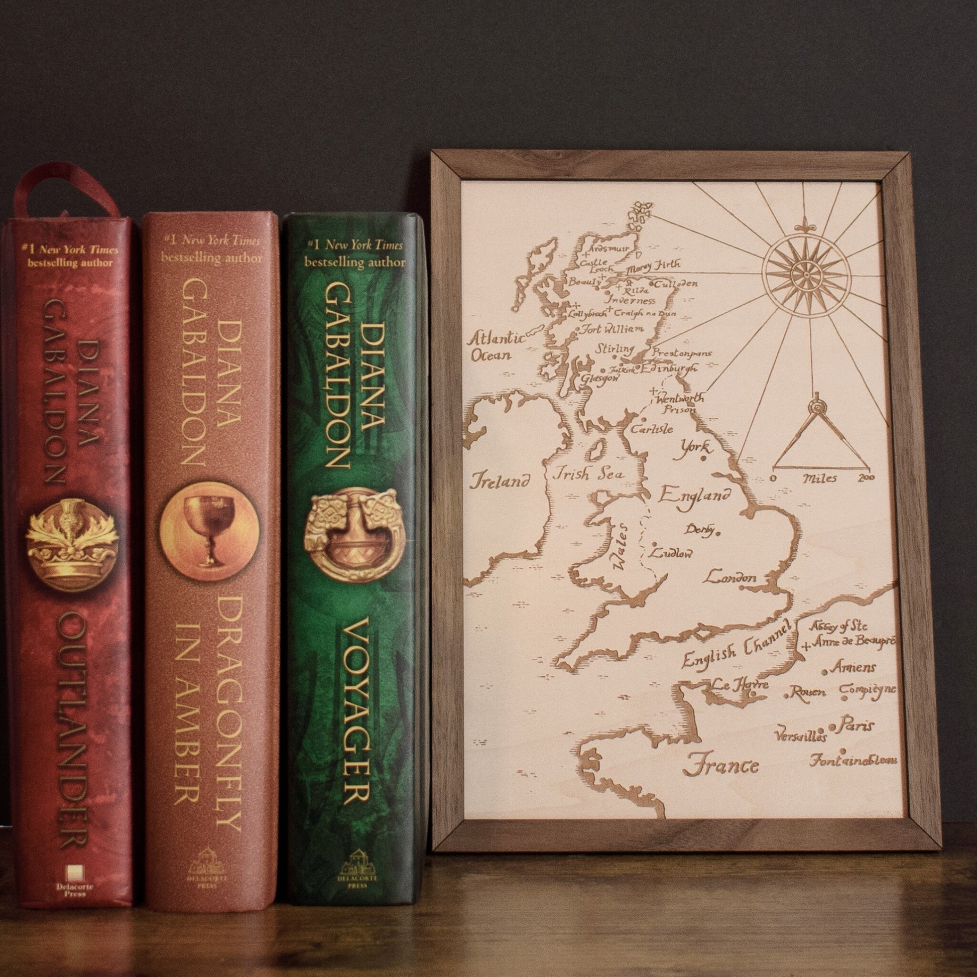 Outlander Map, Wood Engraved Map of Scotland from the World of the Outlander Book/TV Show