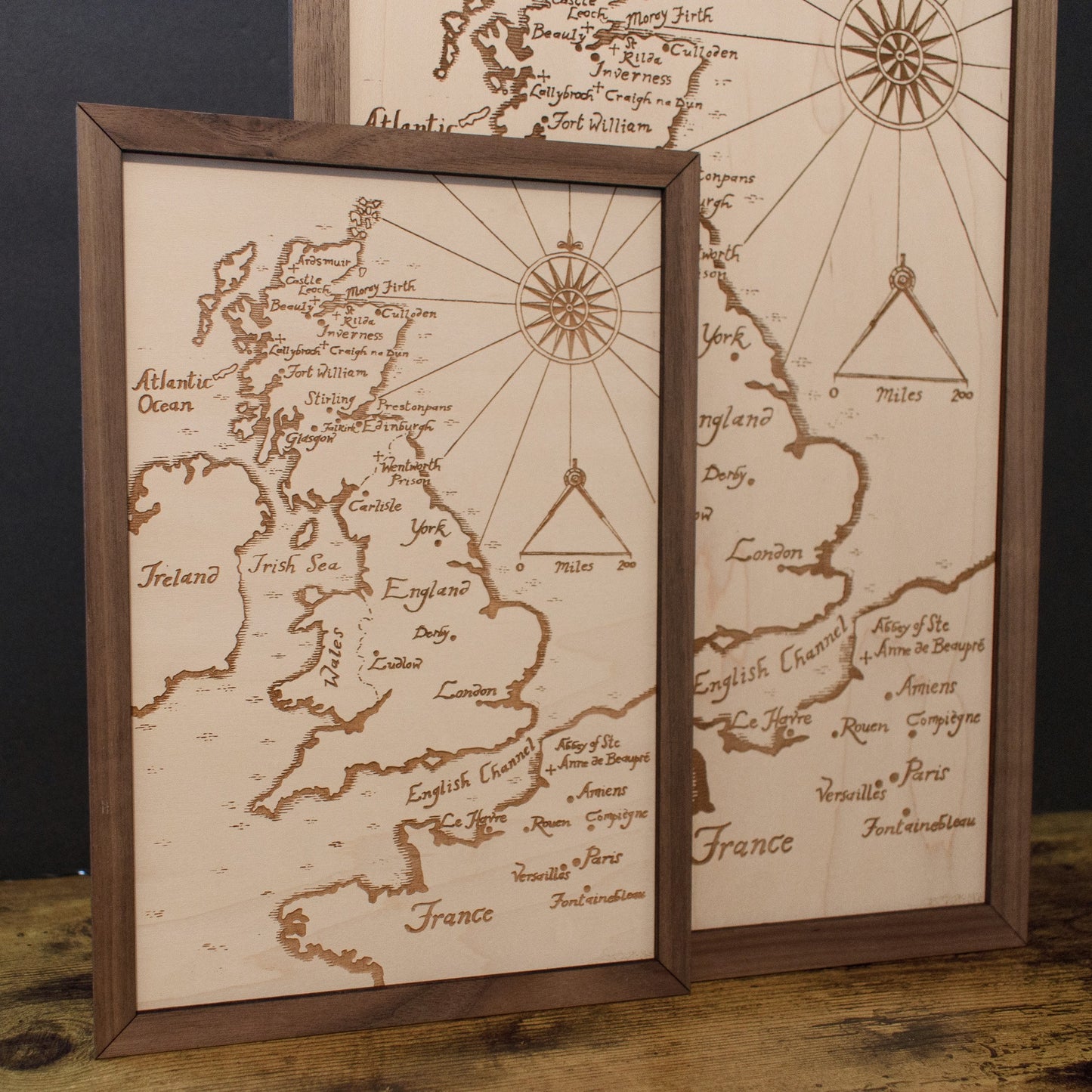 Outlander Map, Wood Engraved Map of Scotland from the World of the Outlander Book/TV Show