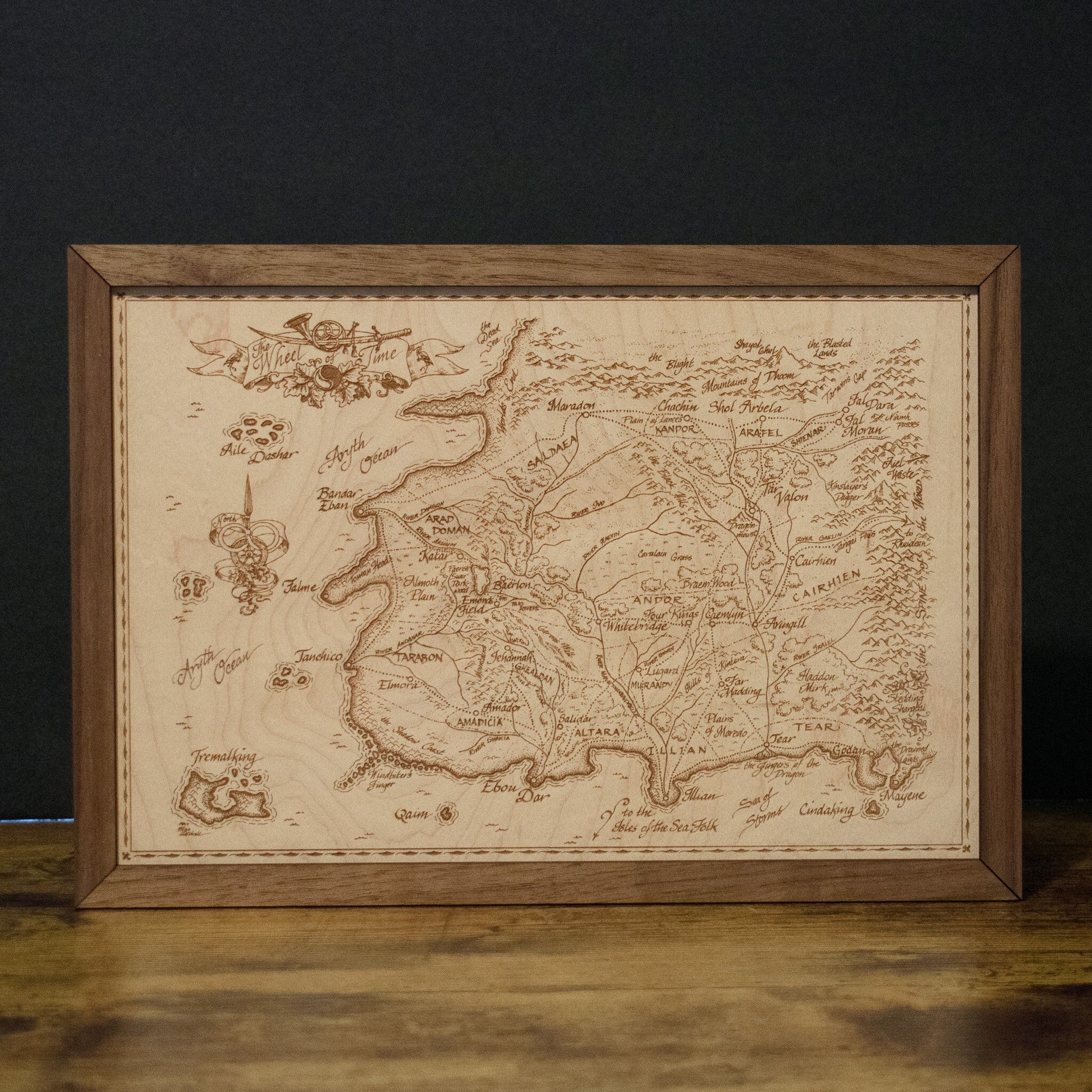 The Wheel of Time Map, Fantasy Wood Engraved Map