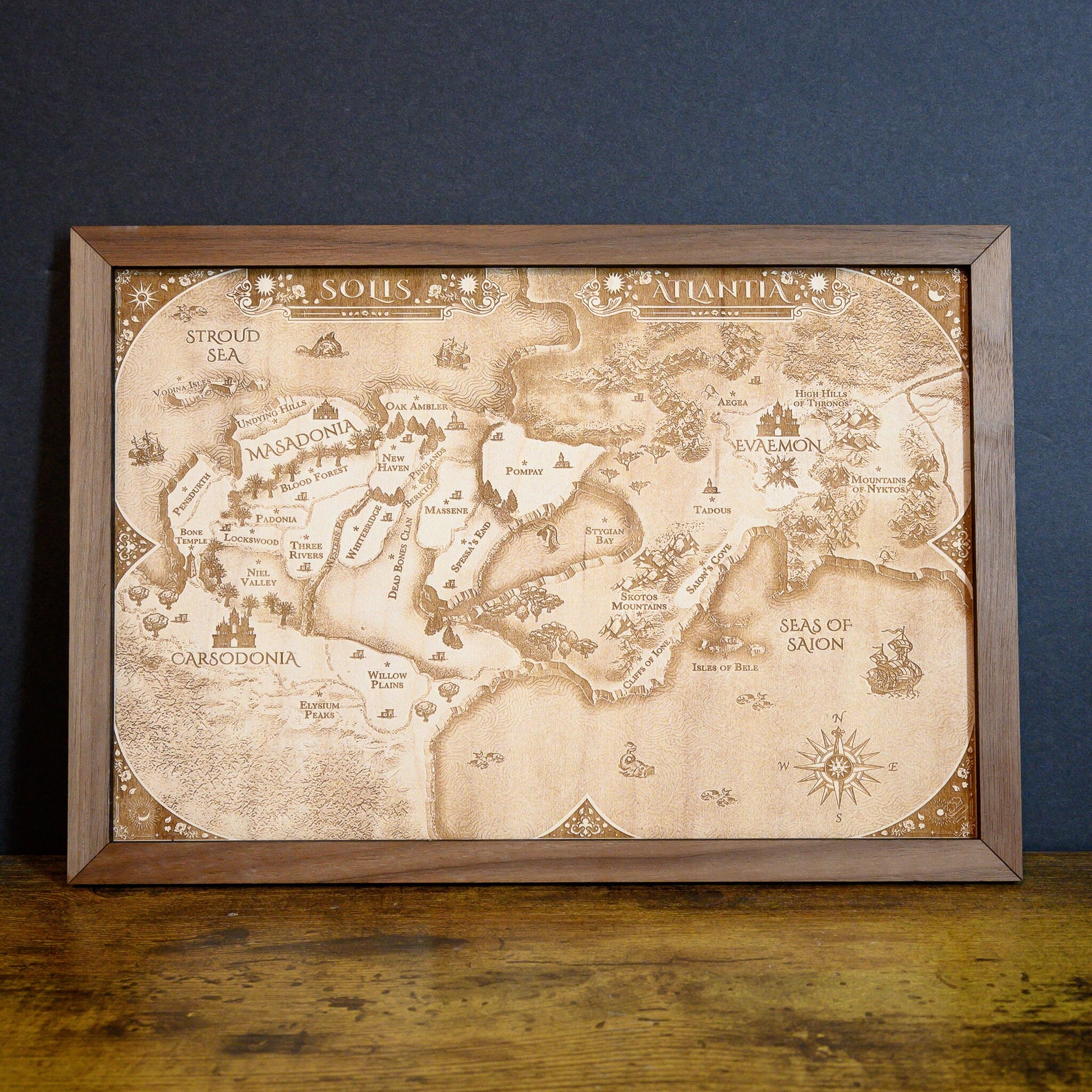 From Blood and Ash Map, Wood Engraved Map of Solis and Atlantia