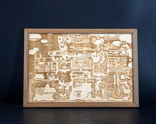 Legend of Zelda Link to the Past Map, Engraved Wood Zelda Poster