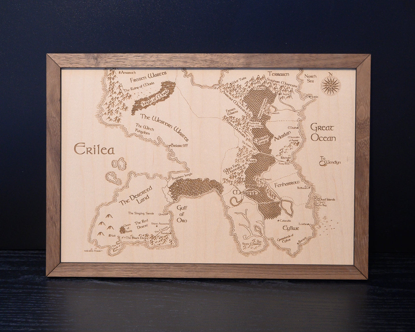 Throne of Glass Map, Wood Engraved Map of Erilea