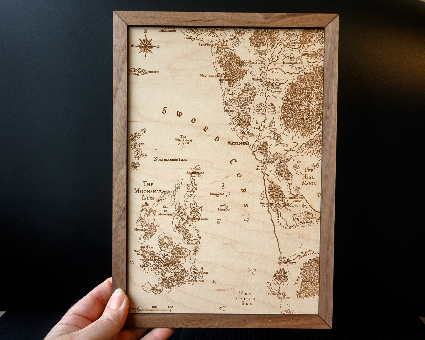 D&D Sword Coast Map, Wood Engraved Map from Dungeons and Dragons