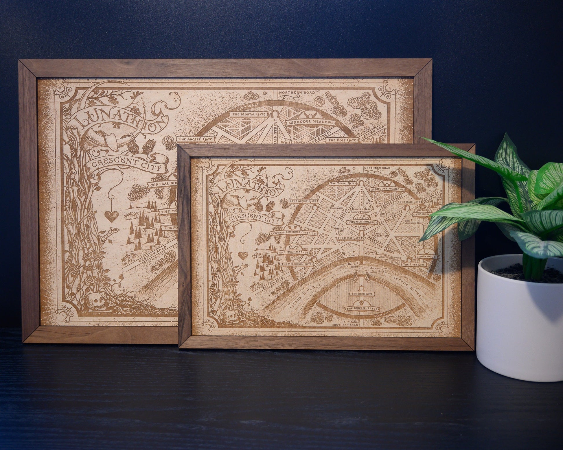 Crescent City Map, Fantasy Wood Engraved Map of Lunathion