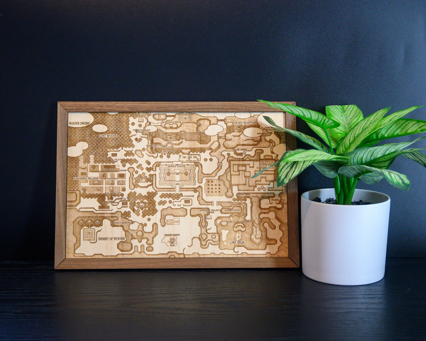 Legend of Zelda Link to the Past Map, Engraved Wood Zelda Poster