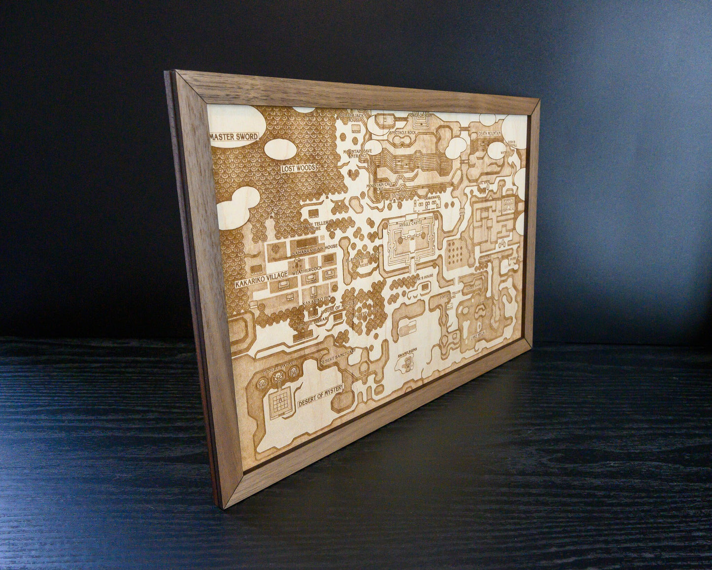 Legend of Zelda Link to the Past Map, Engraved Wood Zelda Poster