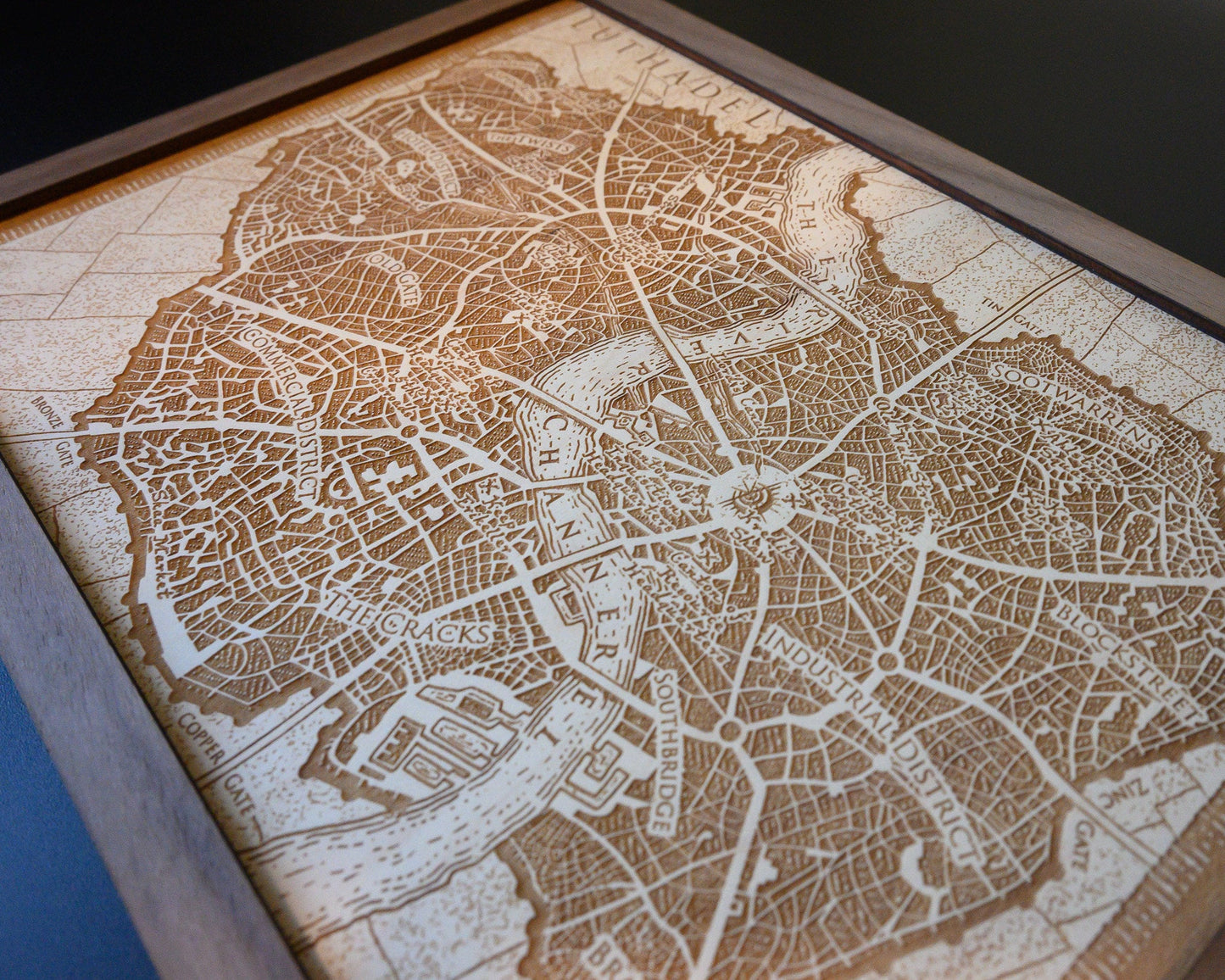 Luthadel Map, Wood Engraved Map from Mistborn, Cosmere