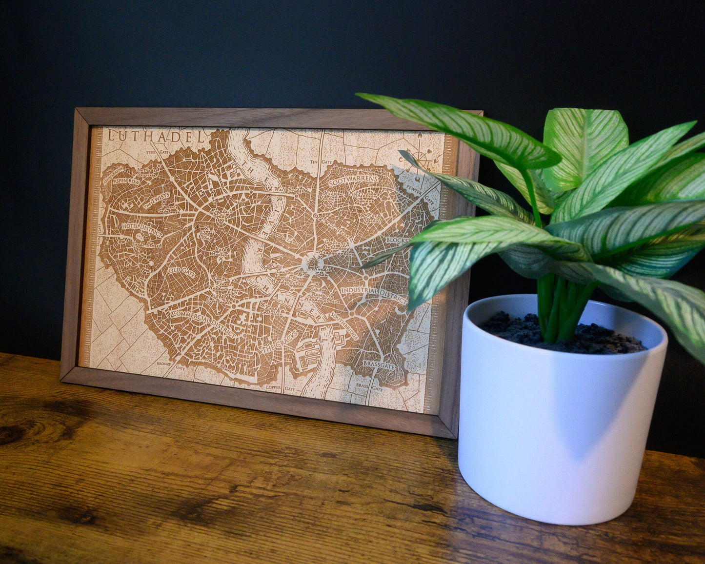 Luthadel Map, Wood Engraved Map from Mistborn, Cosmere