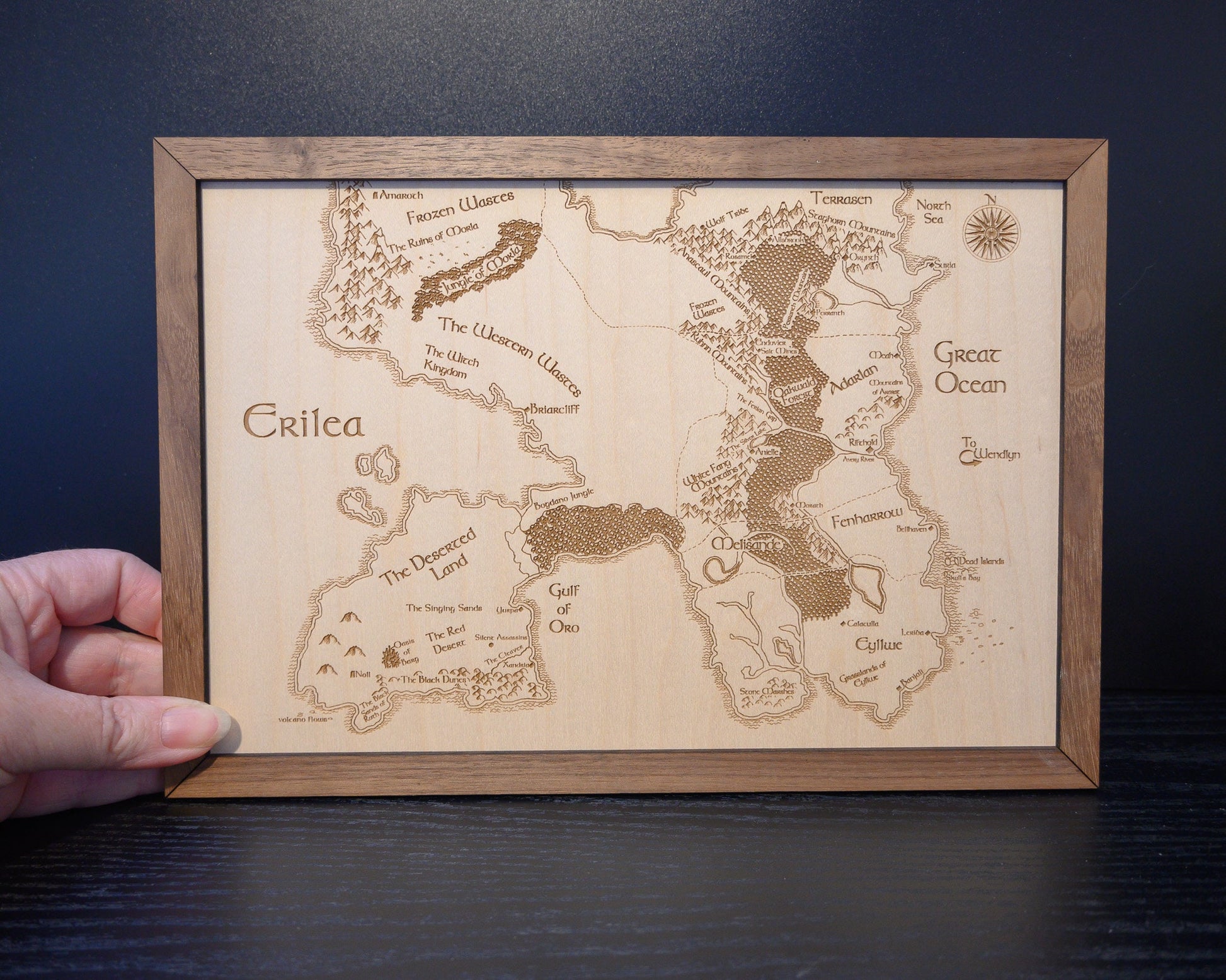 Throne of Glass Map, Wood Engraved Map of Erilea