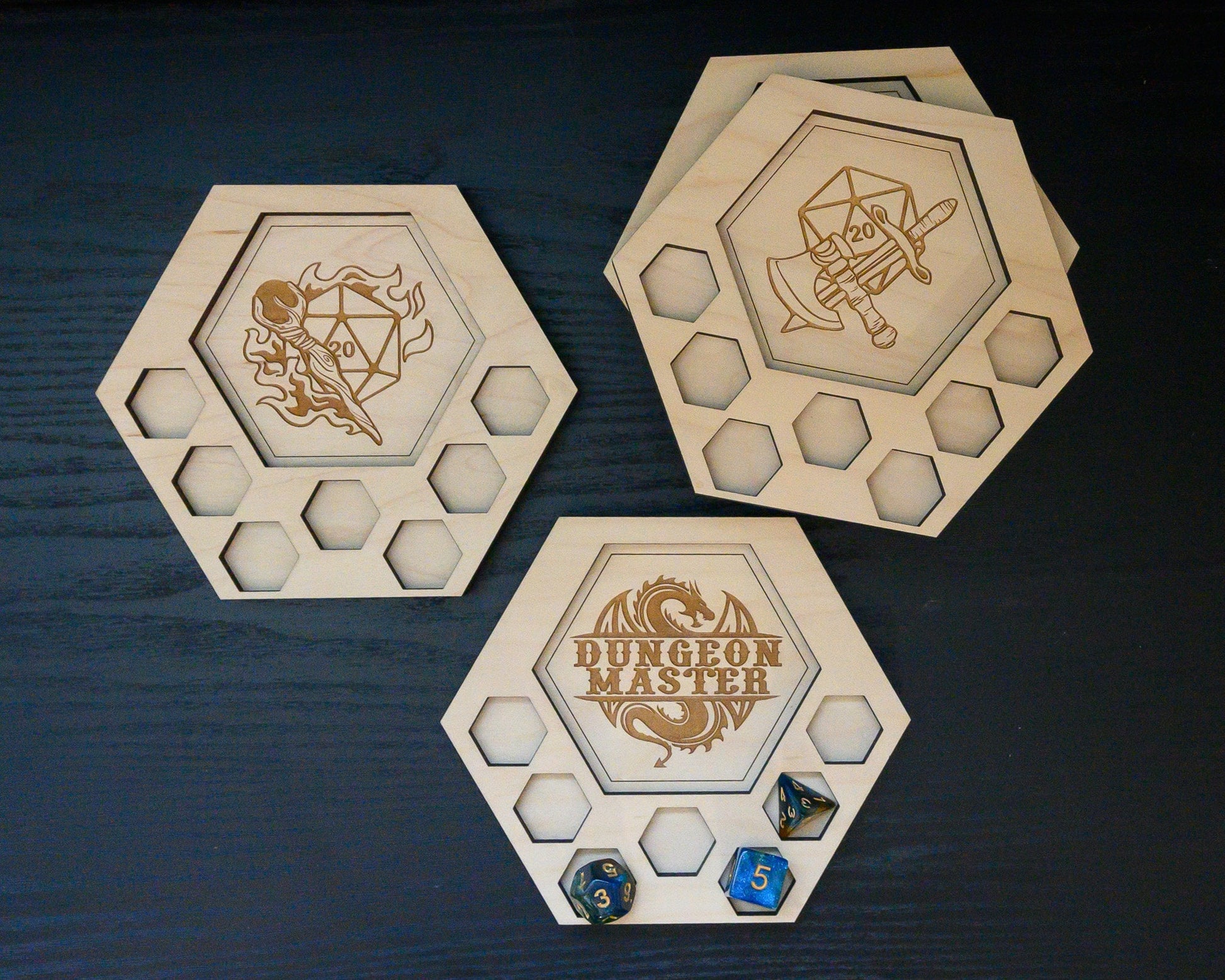 Set of 15 D&D Dice Tray Coasters, 14 Classes + DM