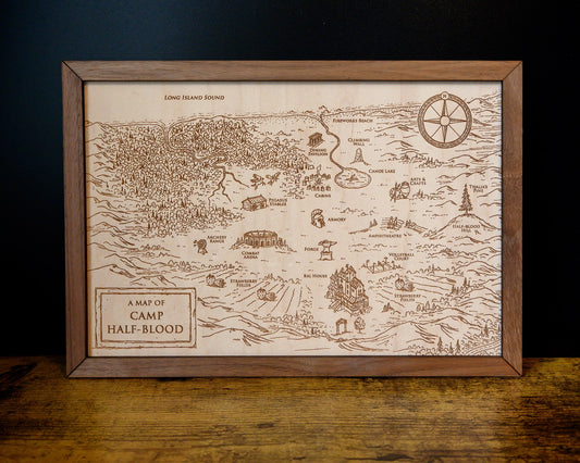 Percy Jackson Map, Wood Engraved Camp Half-Blood Map