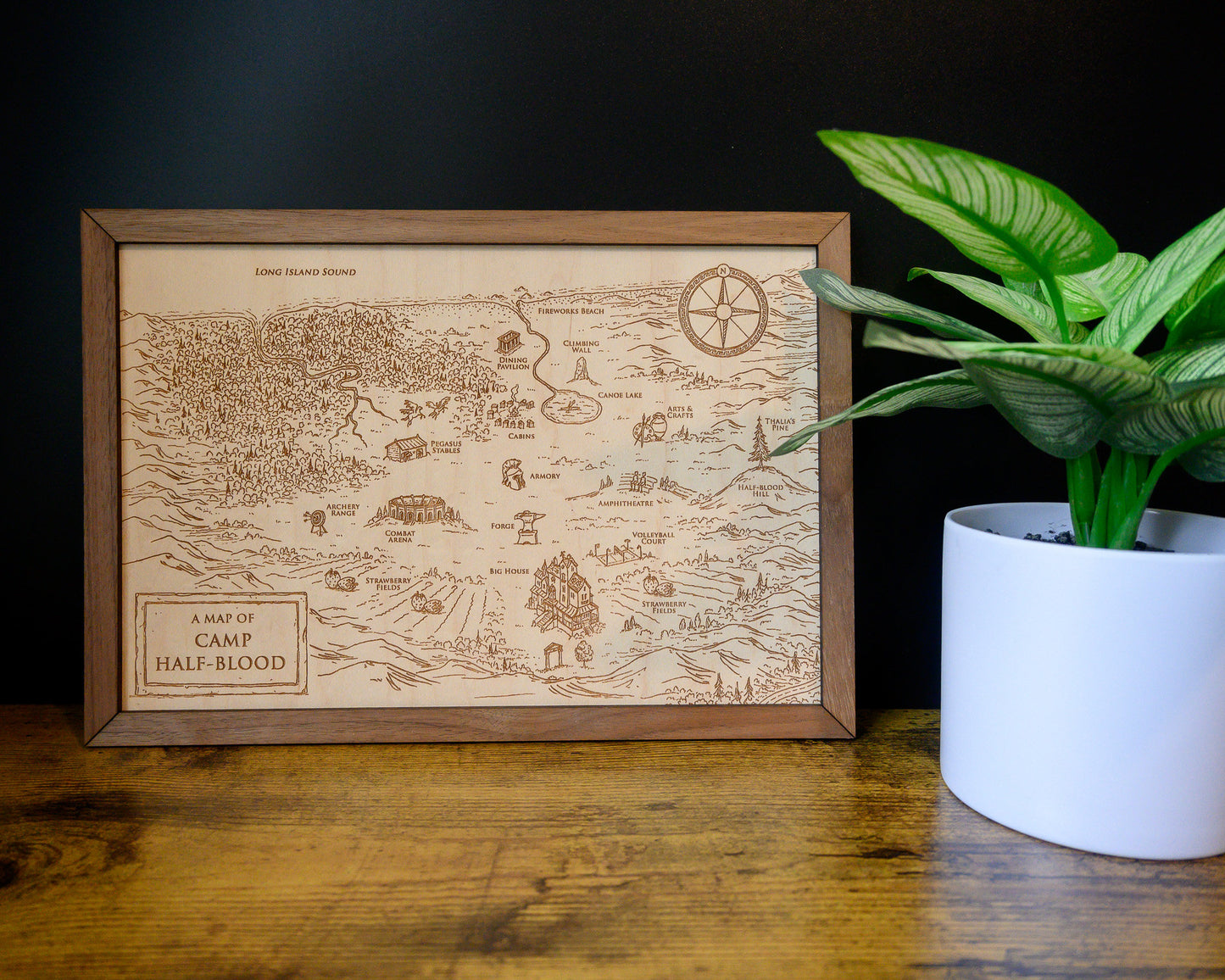 Percy Jackson Map, Wood Engraved Camp Half-Blood Map