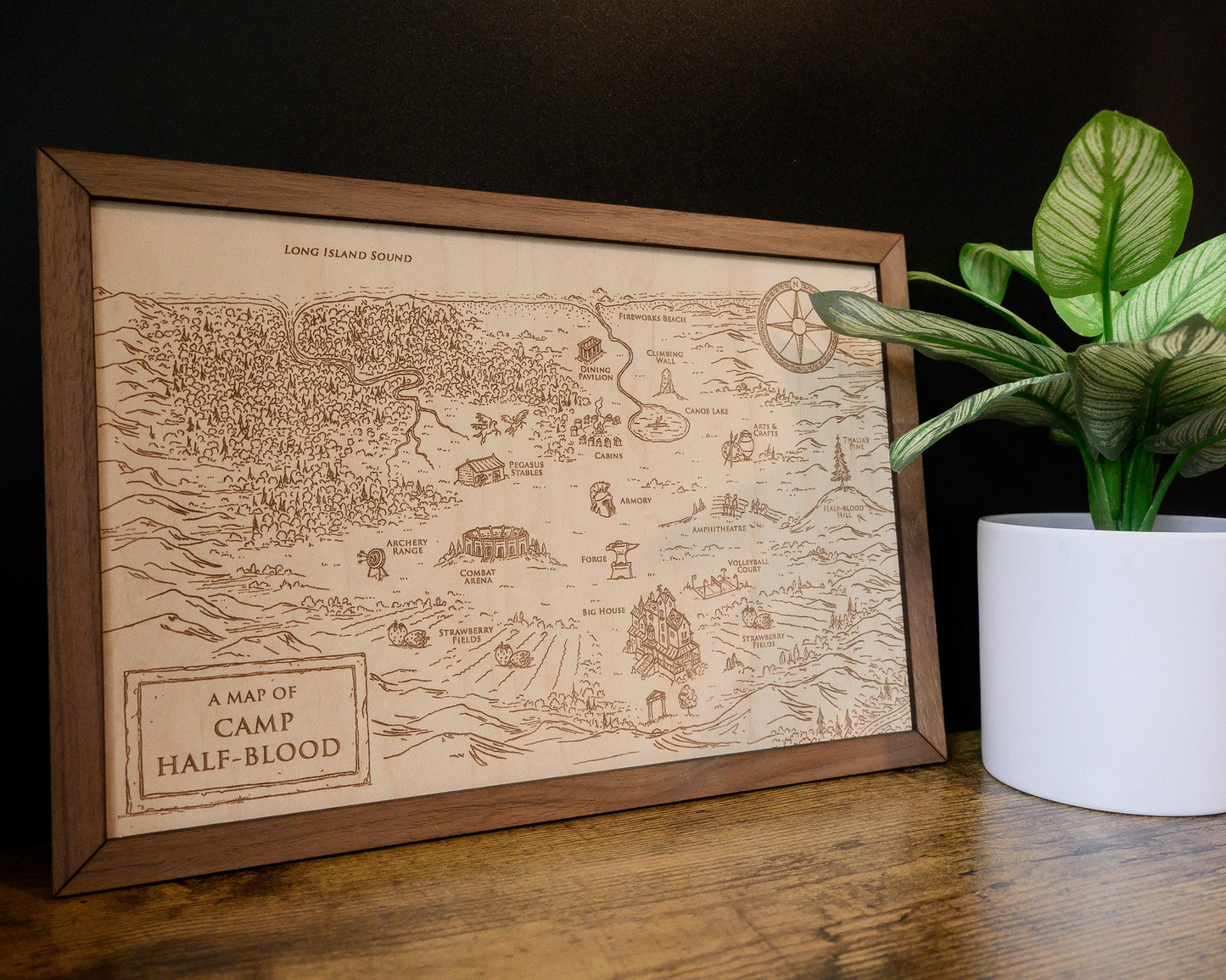 Percy Jackson Map, Wood Engraved Camp Half-Blood Map