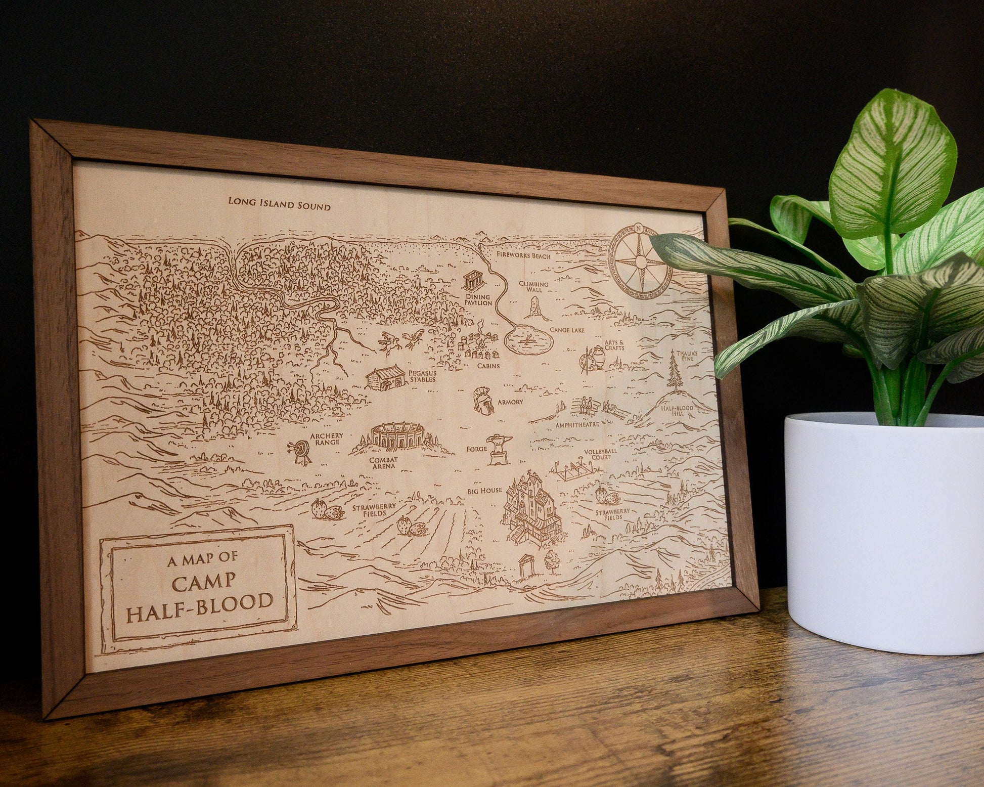 Percy Jackson Map, Wood Engraved Camp Half-Blood Map