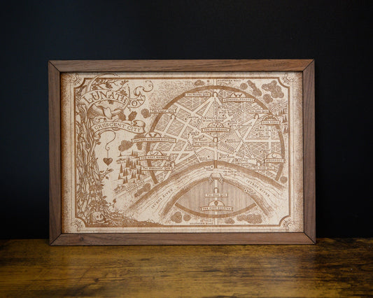 Crescent City Map, Fantasy Wood Engraved Map of Lunathion