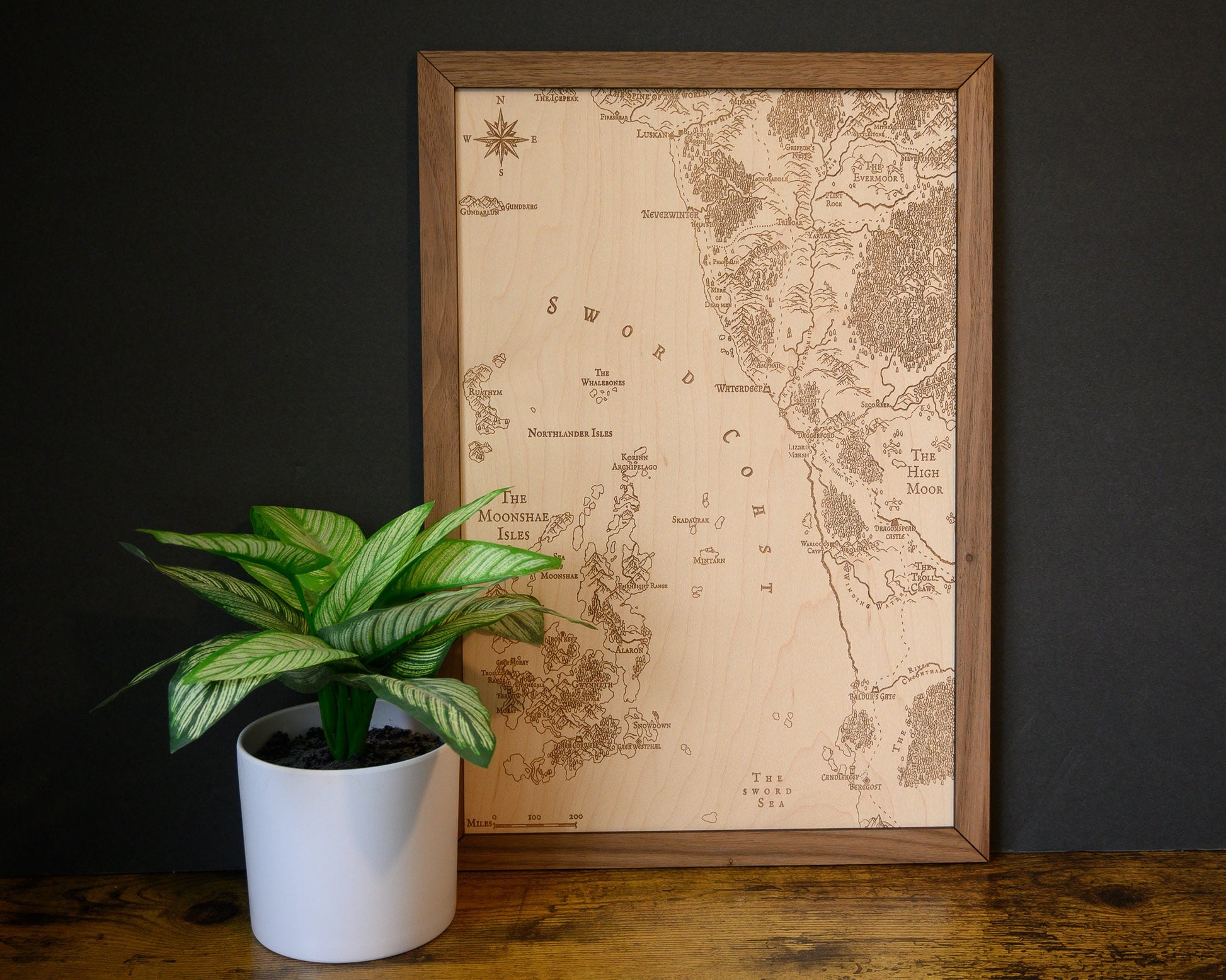 D&D Sword Coast Map, Wood Engraved Map from Dungeons and Dragons