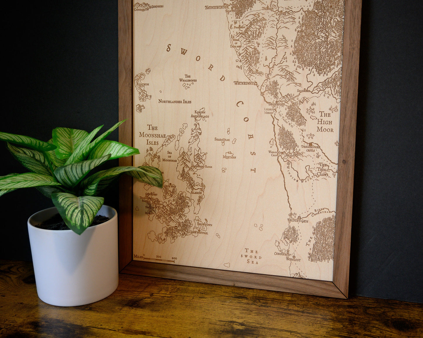 D&D Sword Coast Map, Wood Engraved Map from Dungeons and Dragons