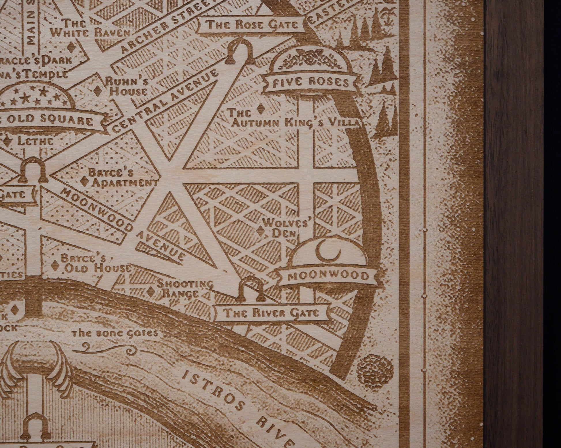Crescent City Map, Fantasy Wood Engraved Map of Lunathion