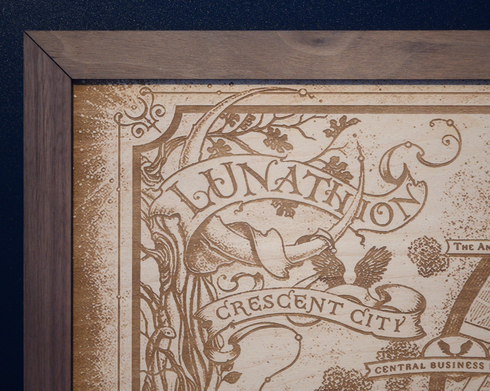 Crescent City Map, Fantasy Wood Engraved Map of Lunathion