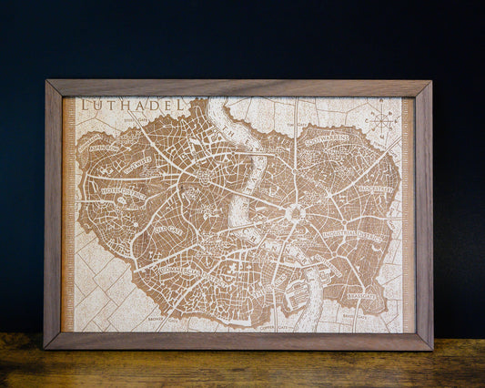 Luthadel Map, Wood Engraved Map from Mistborn, Cosmere