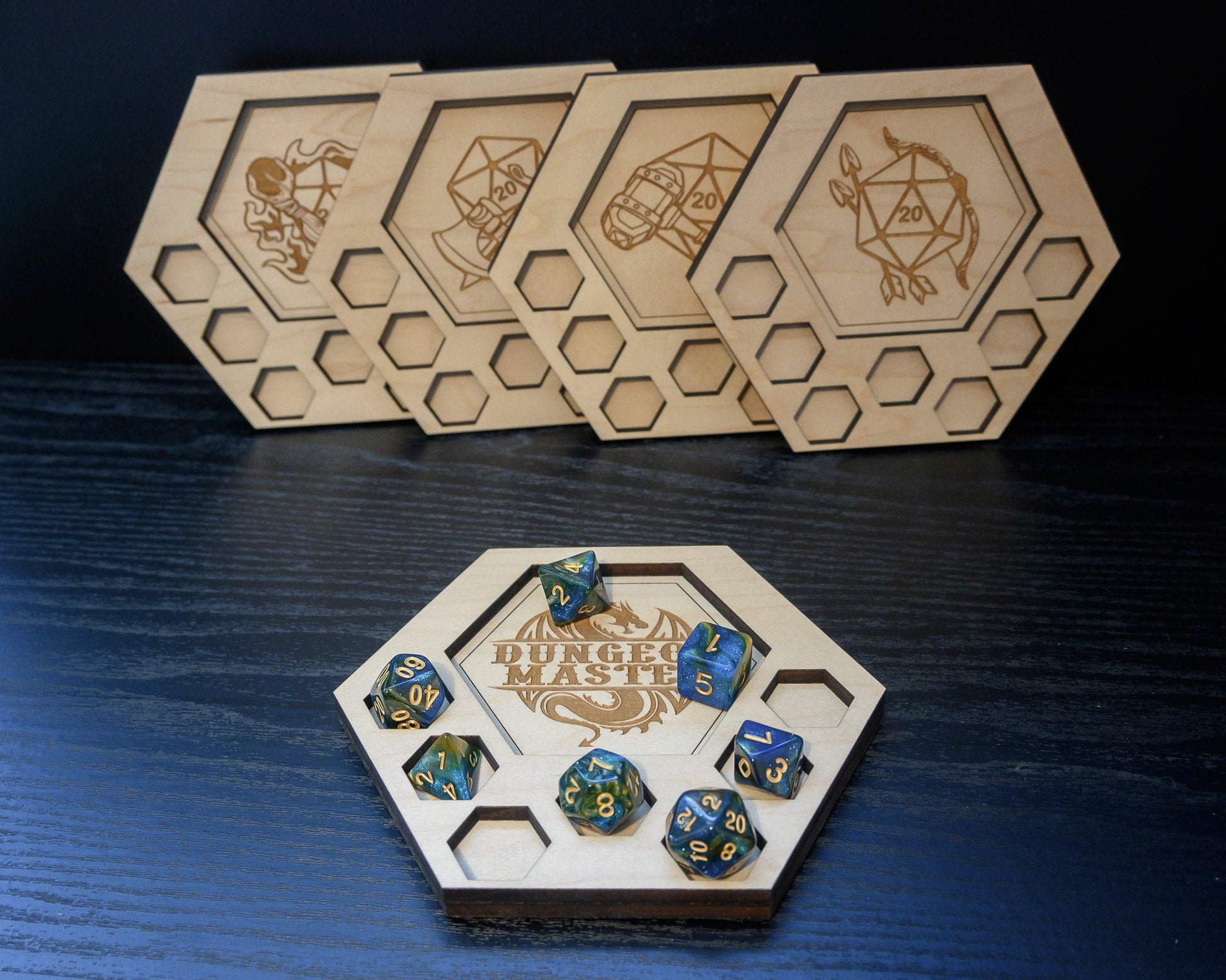 Set of 15 D&D Dice Tray Coasters, 14 Classes + DM