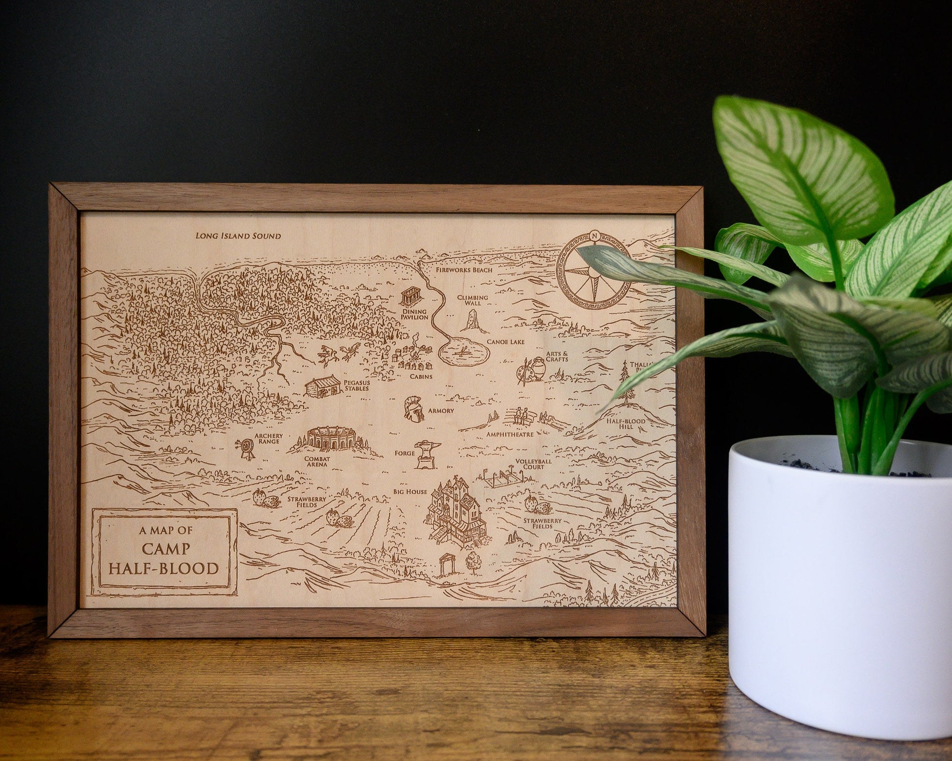 Percy Jackson Map, Wood Engraved Camp Half-Blood Map