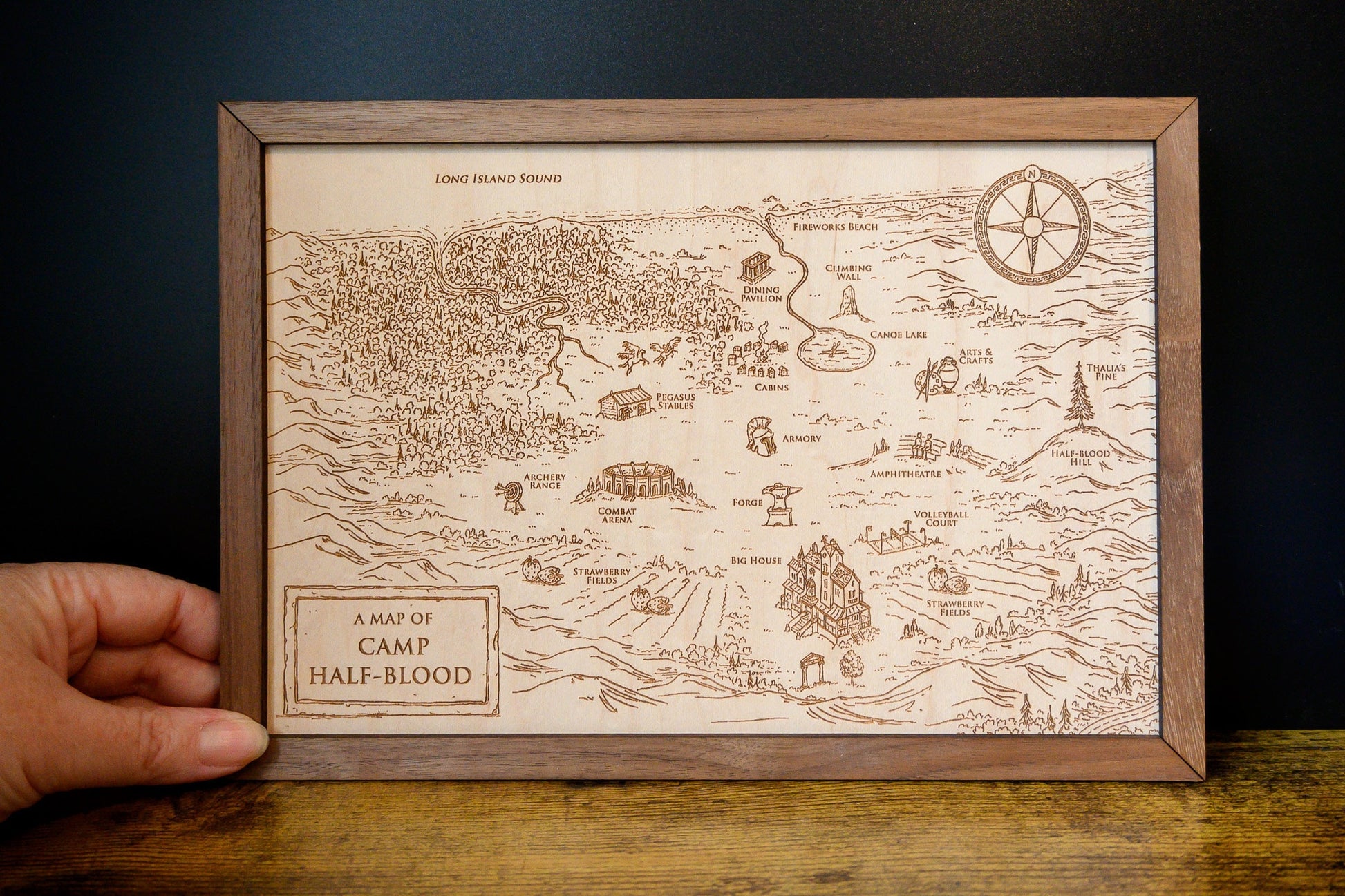 Percy Jackson Map, Wood Engraved Camp Half-Blood Map