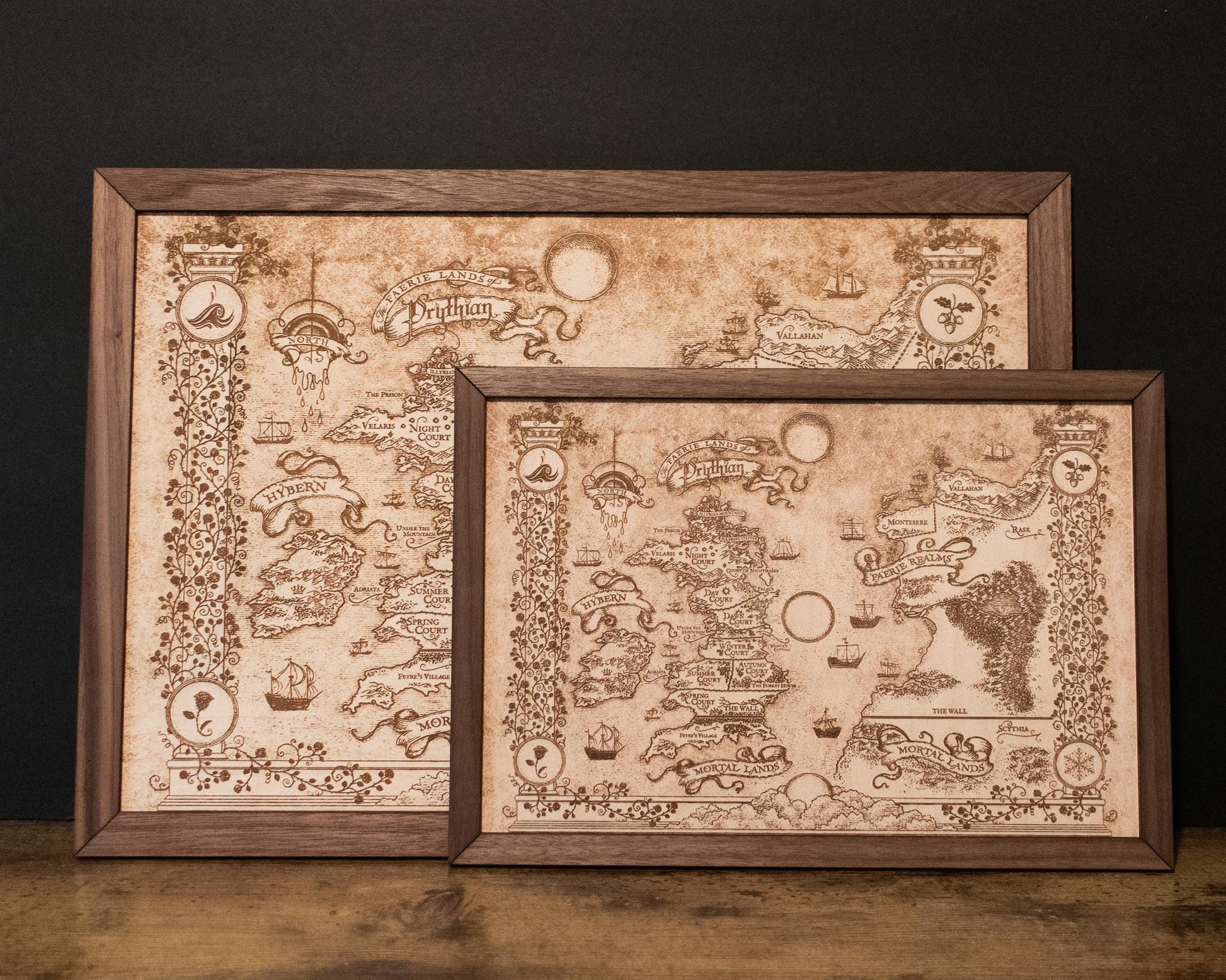 A Court of Thorns and Roses: Prythian Wood Engraved Display Map
